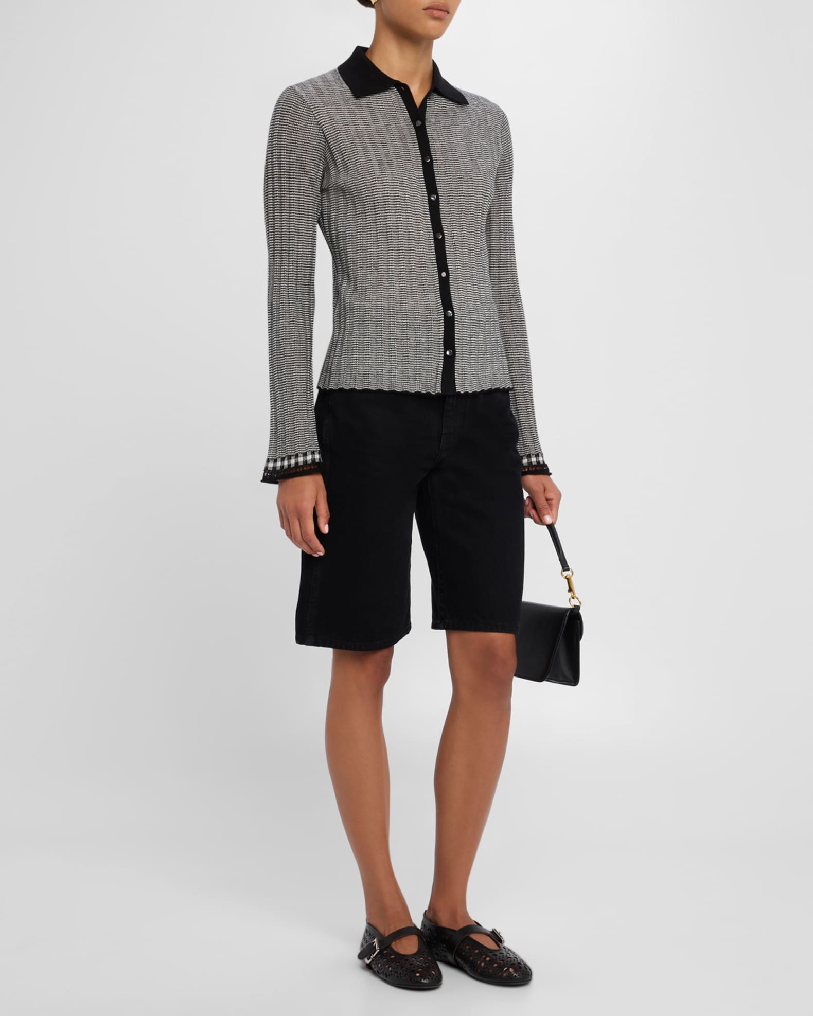 Fine Stripe Silk-Linen Cardigan 1