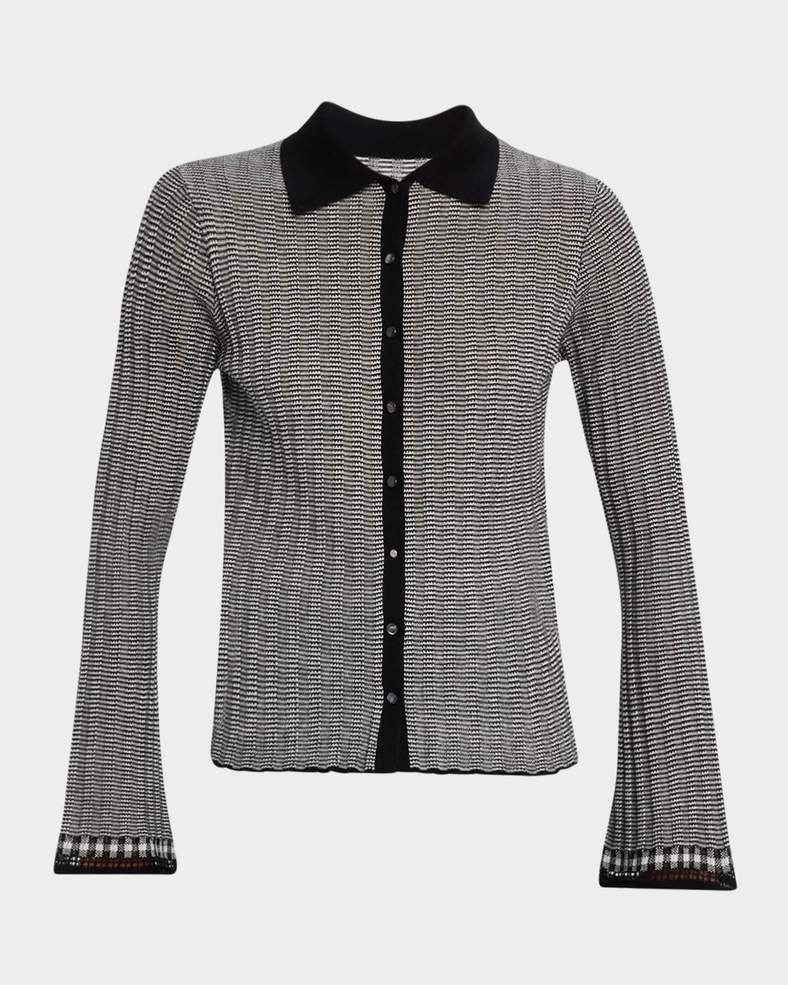 Fine Stripe Silk-Linen Cardigan 0