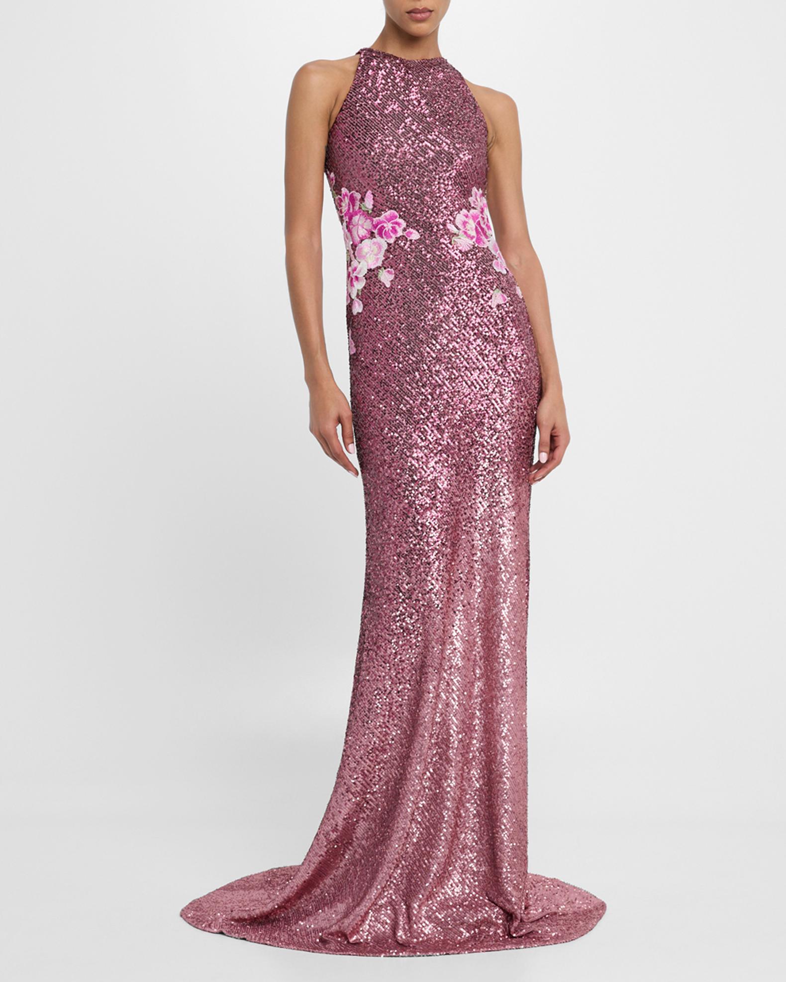 naeem khan pink dress Patterned Long Dress