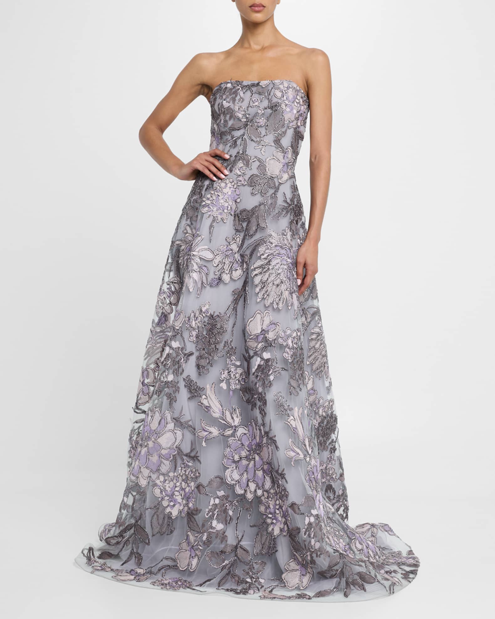 Strapless Floral Raffia Embroidered Gown 1