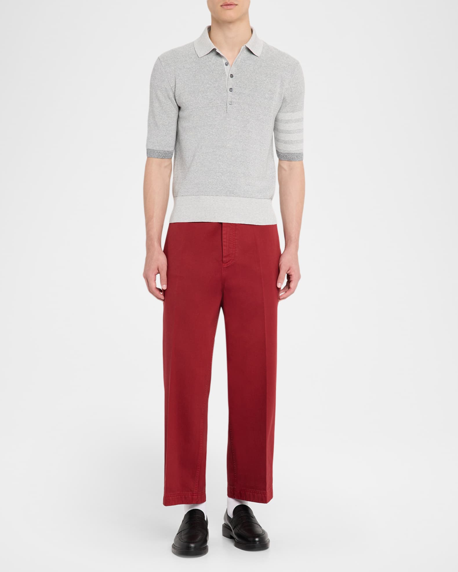 Men's Linen and Cotton Stripe-Sleeve Polo Shirt 1