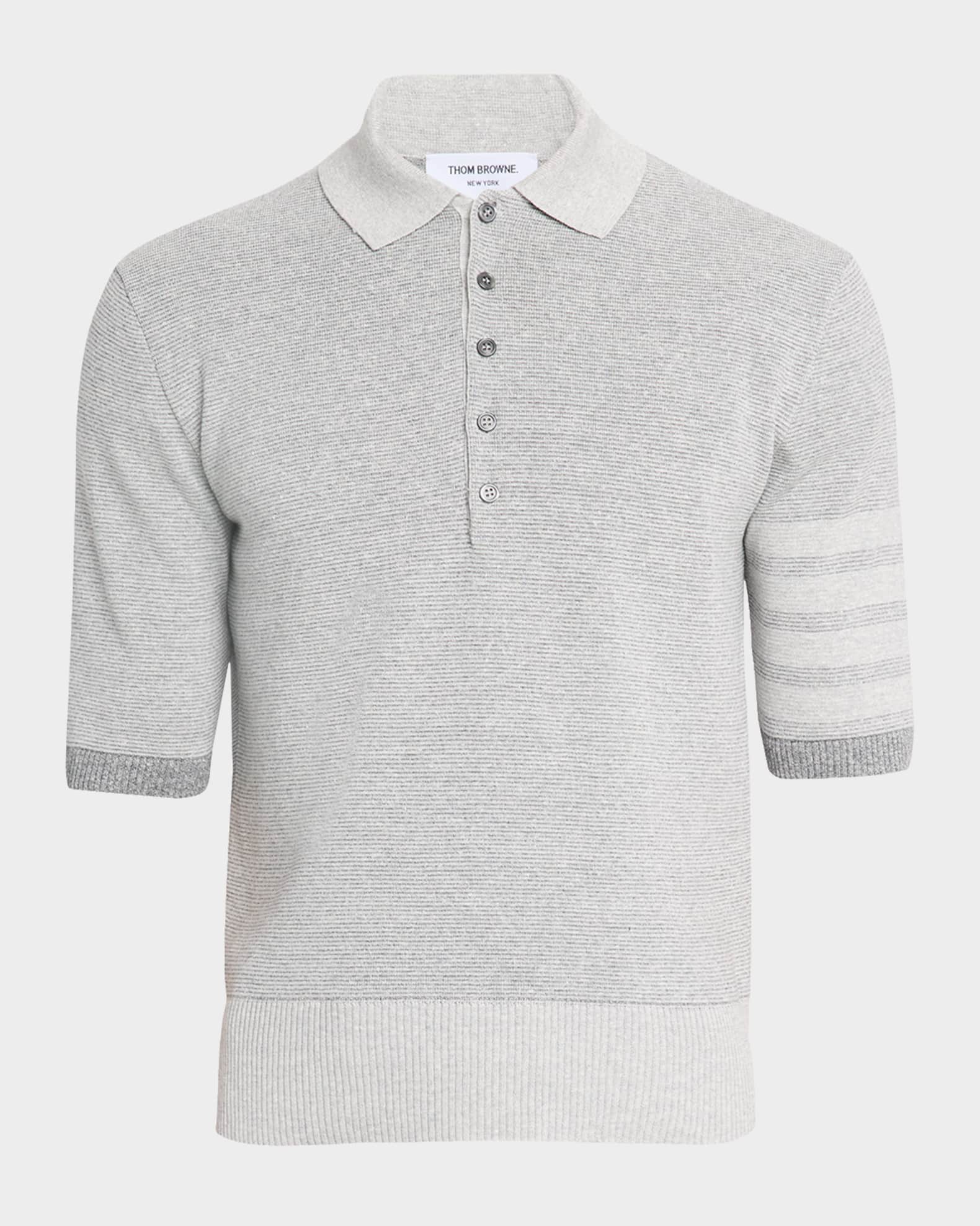 Men's Linen and Cotton Stripe-Sleeve Polo Shirt 0