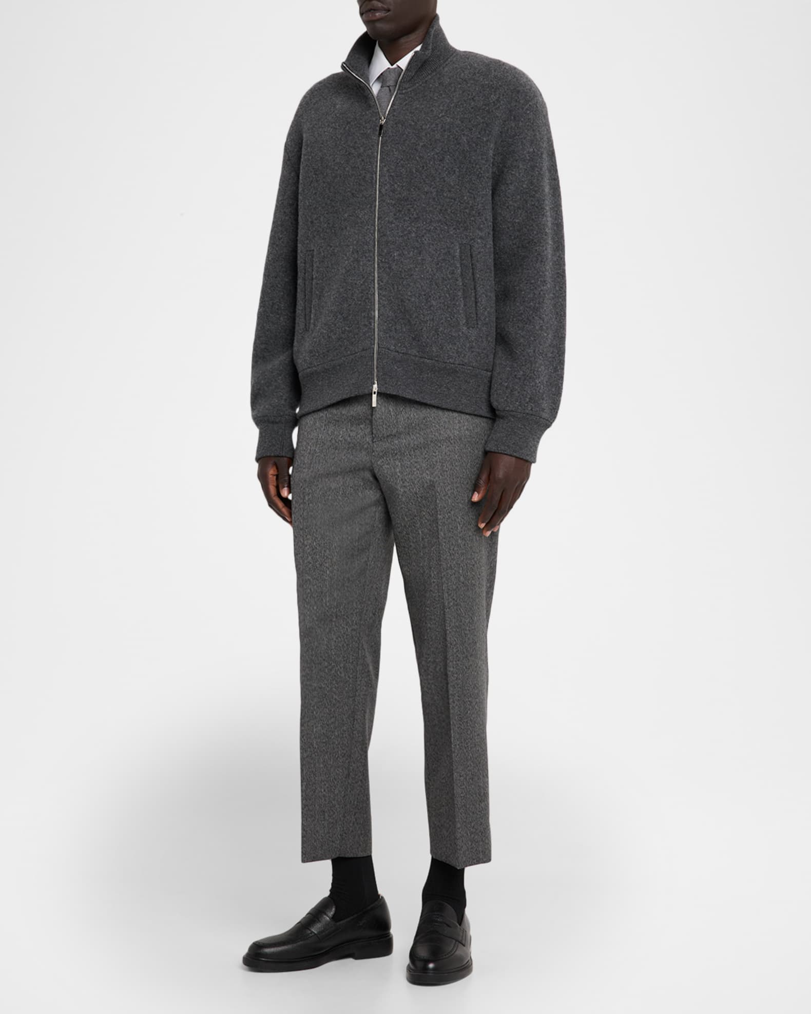 Thom Browne Men's Wool Fleece Full-Zip Bomber Jacket | Neiman Marcus