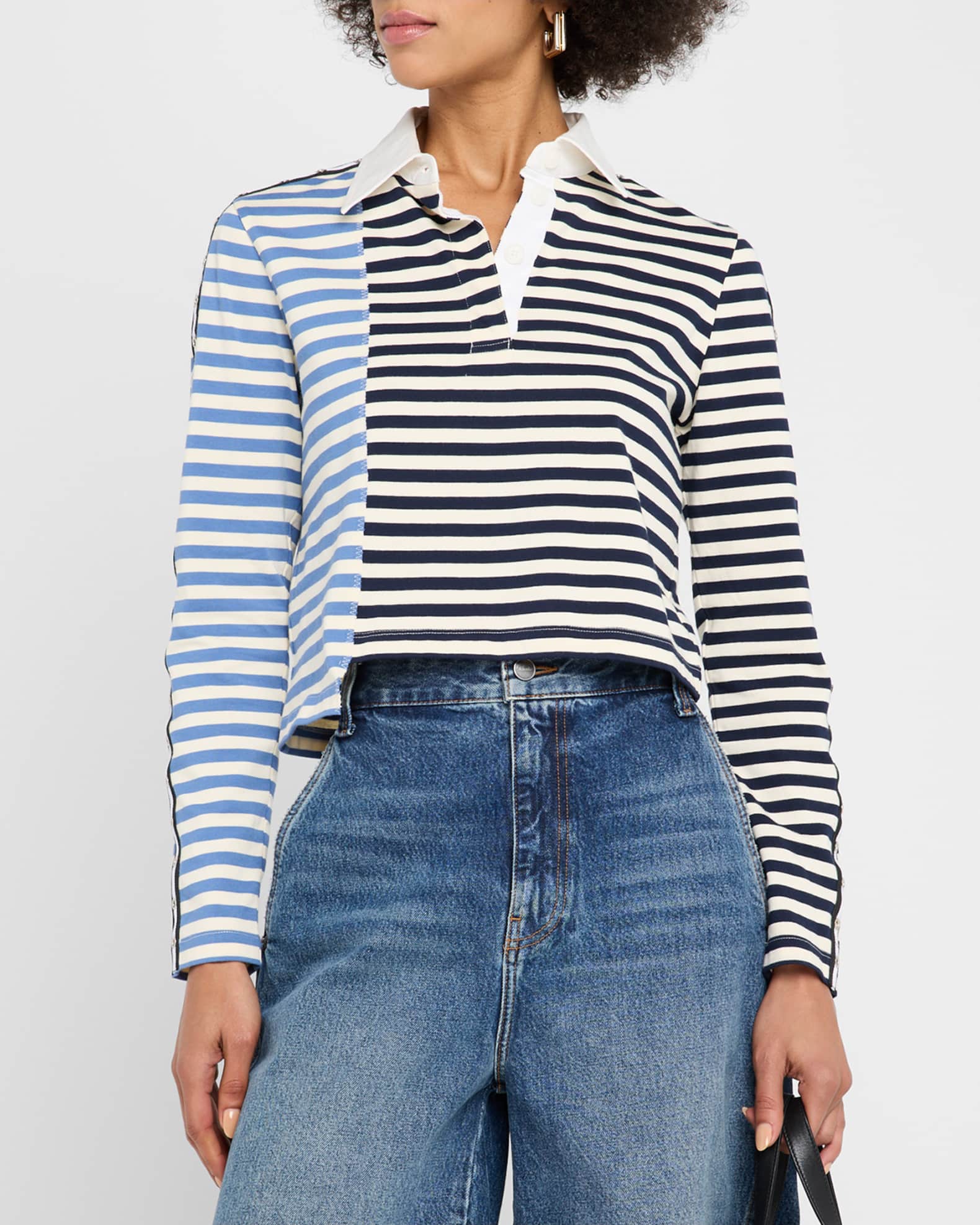 3.1 Phillip Lim Long-Sleeve Patchwork Polo Shirt | Neiman Marcus