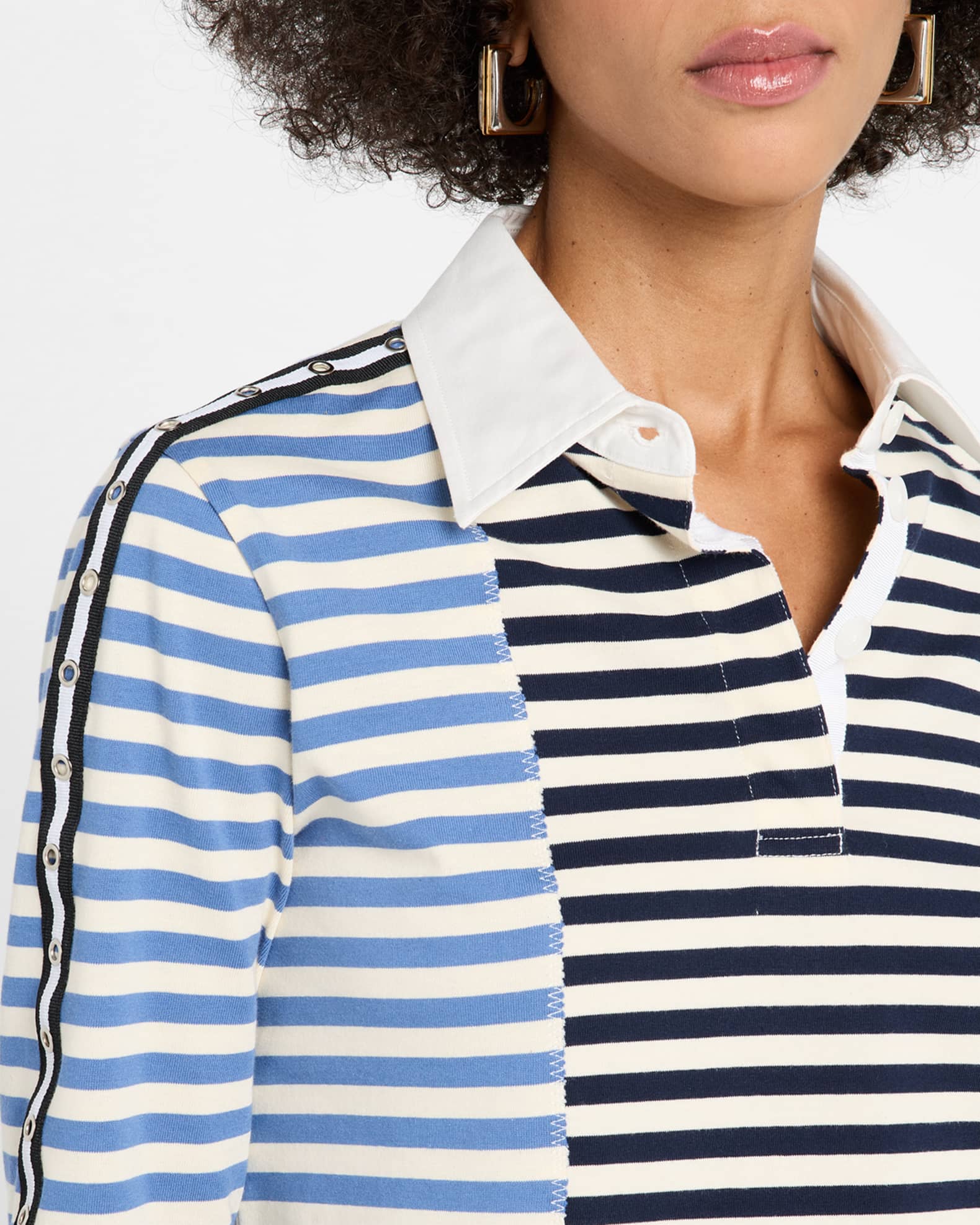 3.1 Phillip Lim Long-Sleeve Patchwork Polo Shirt | Neiman Marcus