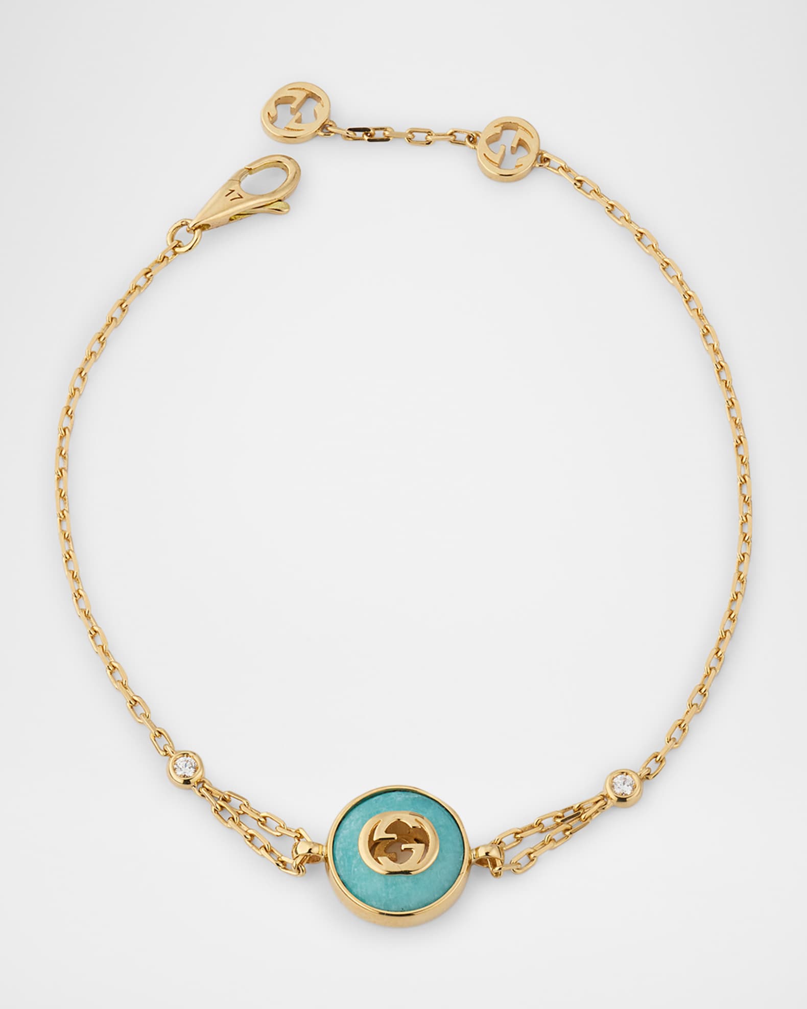 Gucci Interlocking 18K Yellow Gold Chain Bracelet with Diamonds and Amazonite 0
