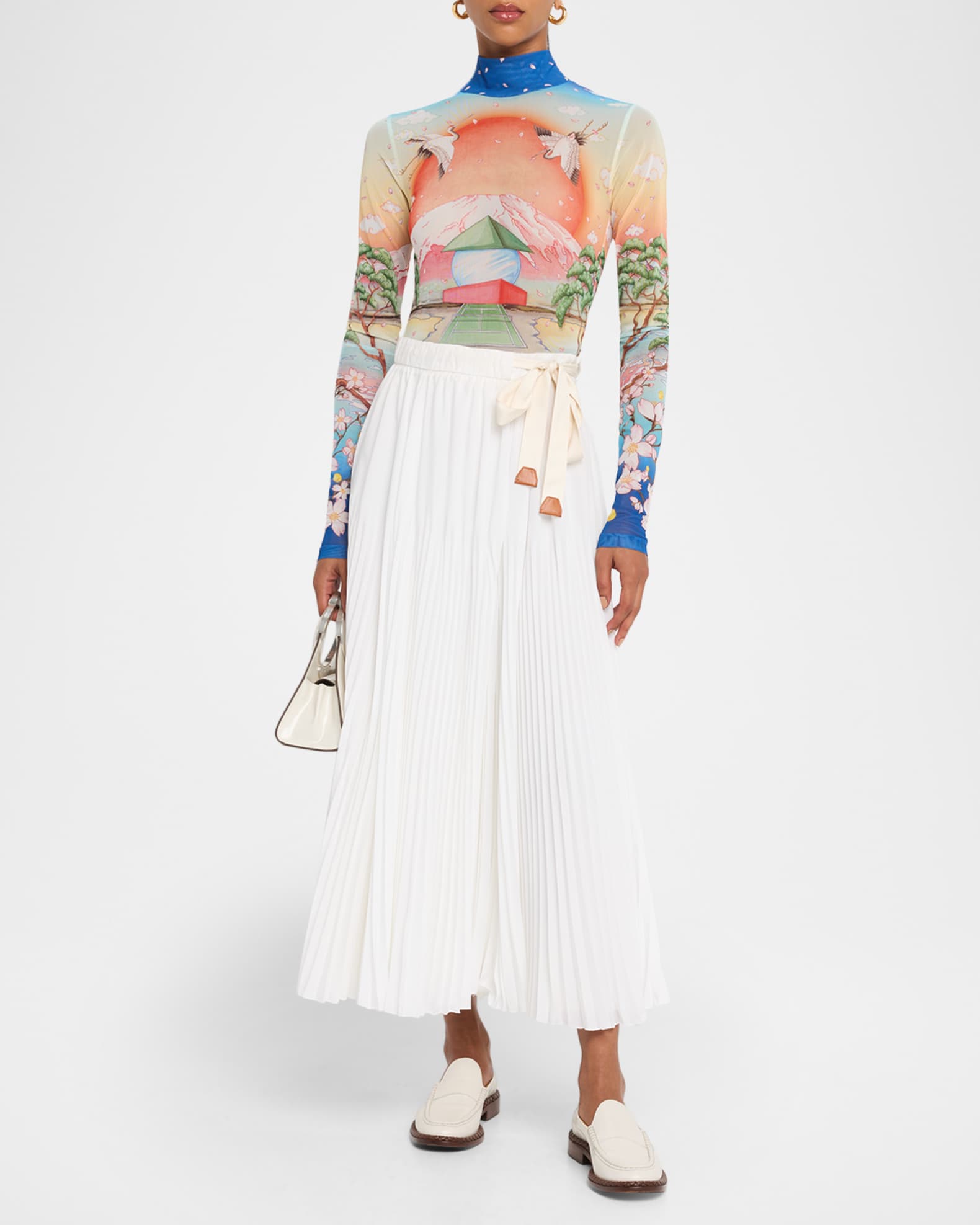 Mock-Neck Printed Mesh Long-Sleeve Top 1