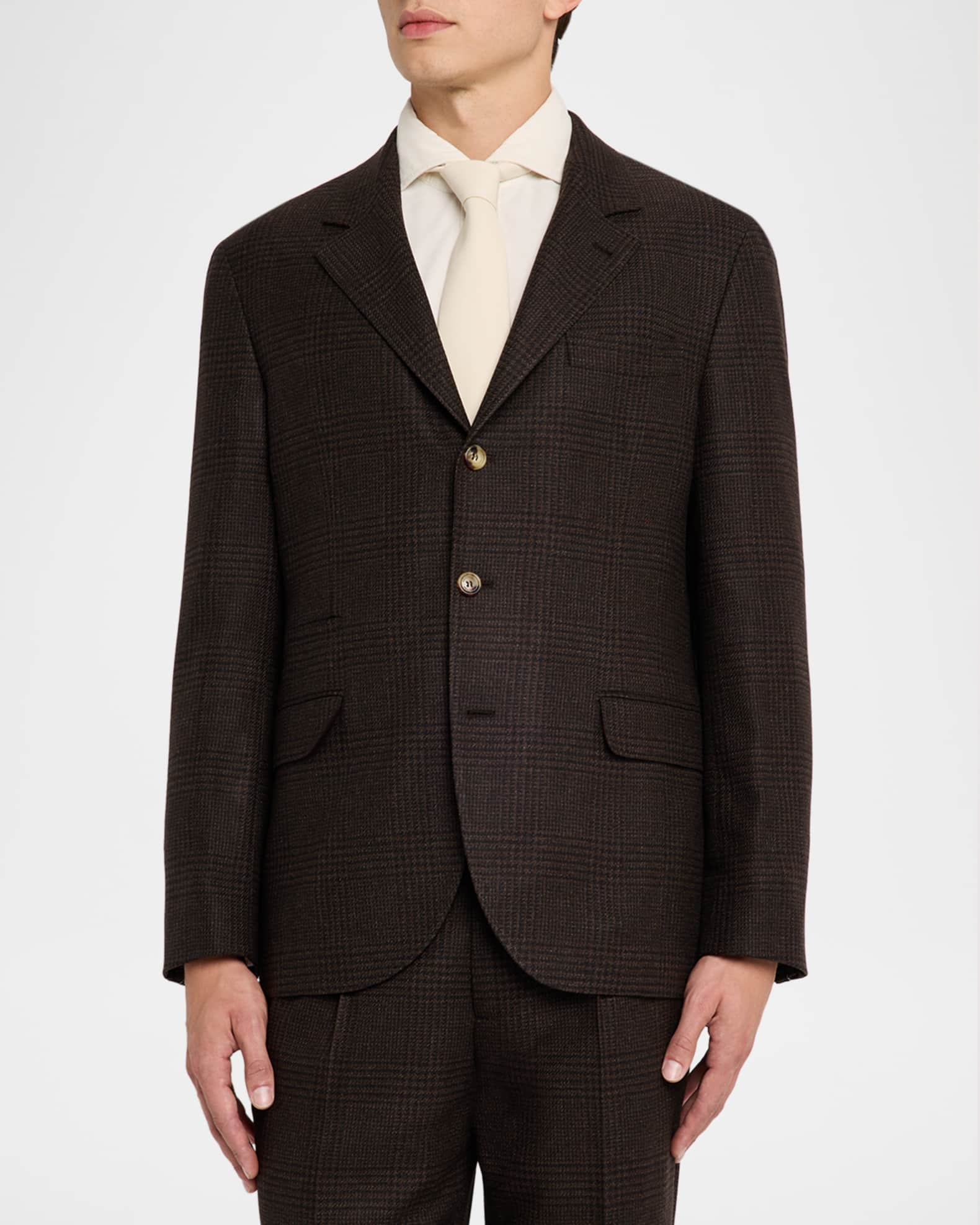Brunello Cucinelli ウールシルクカシミヤ　48 スーツ BRUNELLO CUCINELLI Prince of Wales Blazer BEIGE | Base Blu スーツ