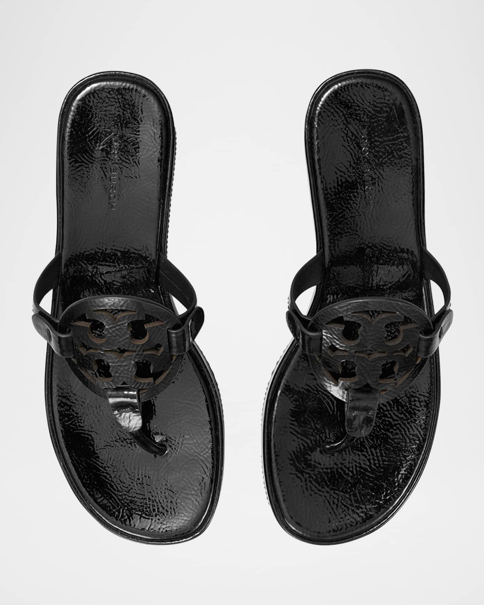 Tory Burch Miller Patent Leather Logo Wedge Thong Sandals