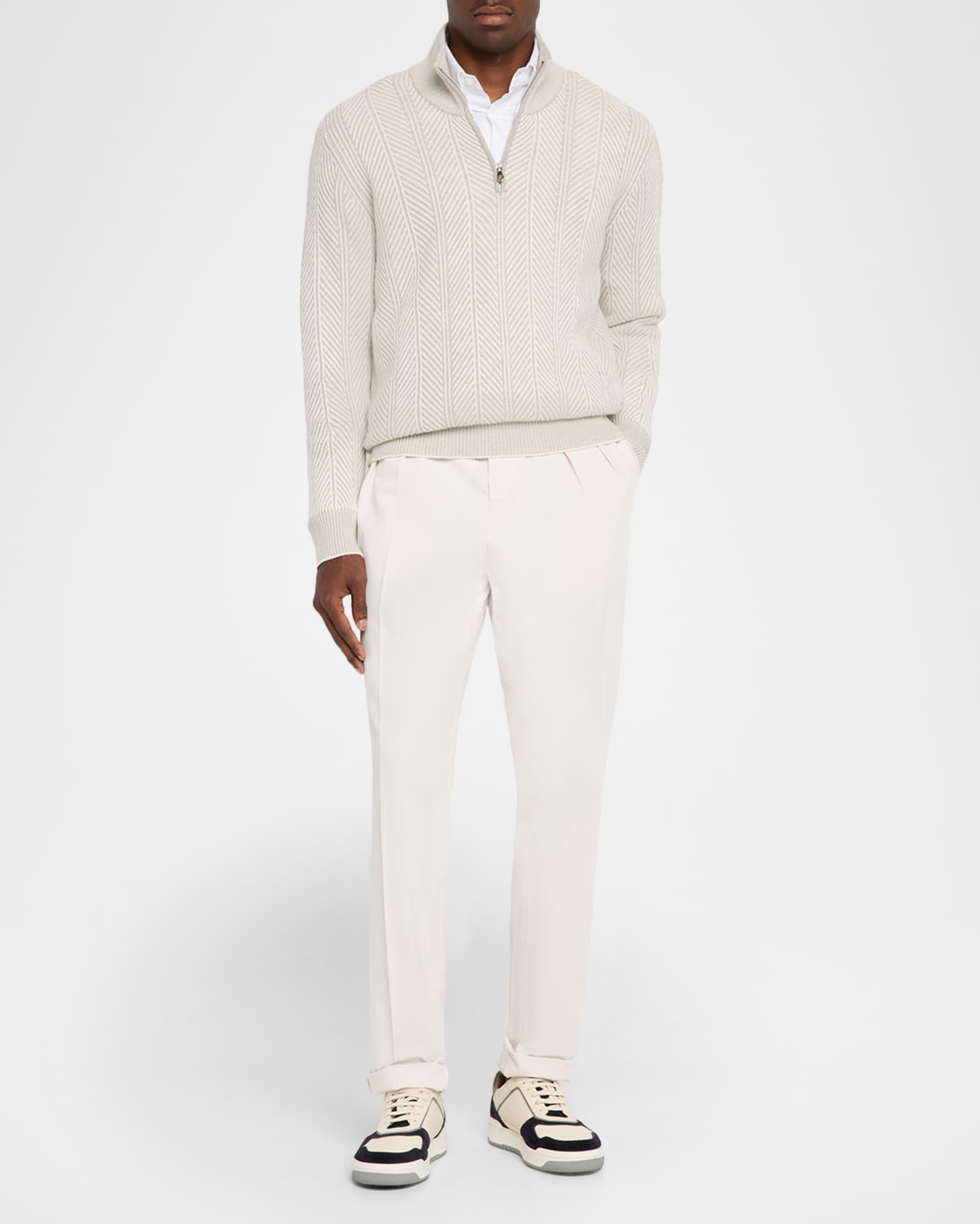 Brunello Cucinelli Men's Waistband Tab Double-Pleated Pants