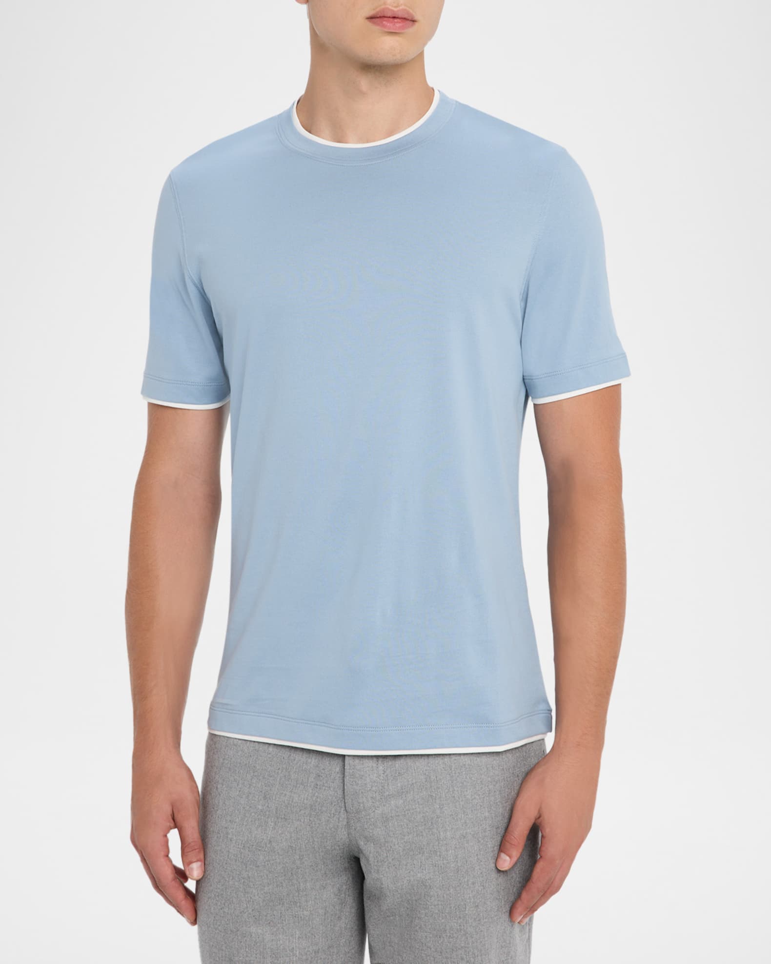 Tシャツ・カットソー BRUNELLO CUCINELLI Men T Shirts MD8217427 CW893 Blue Jersey T-shirt with logo for Man in Blue | Brunello Cucinelli
