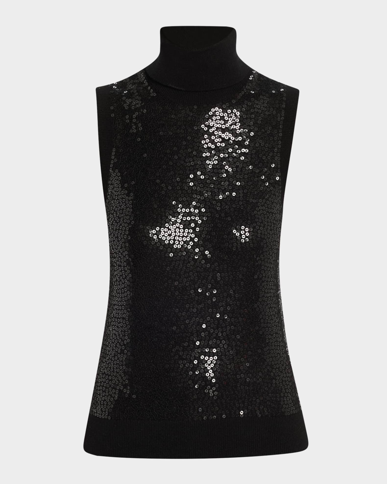 Sequined Sleeveless Cashmere Turtleneck 0