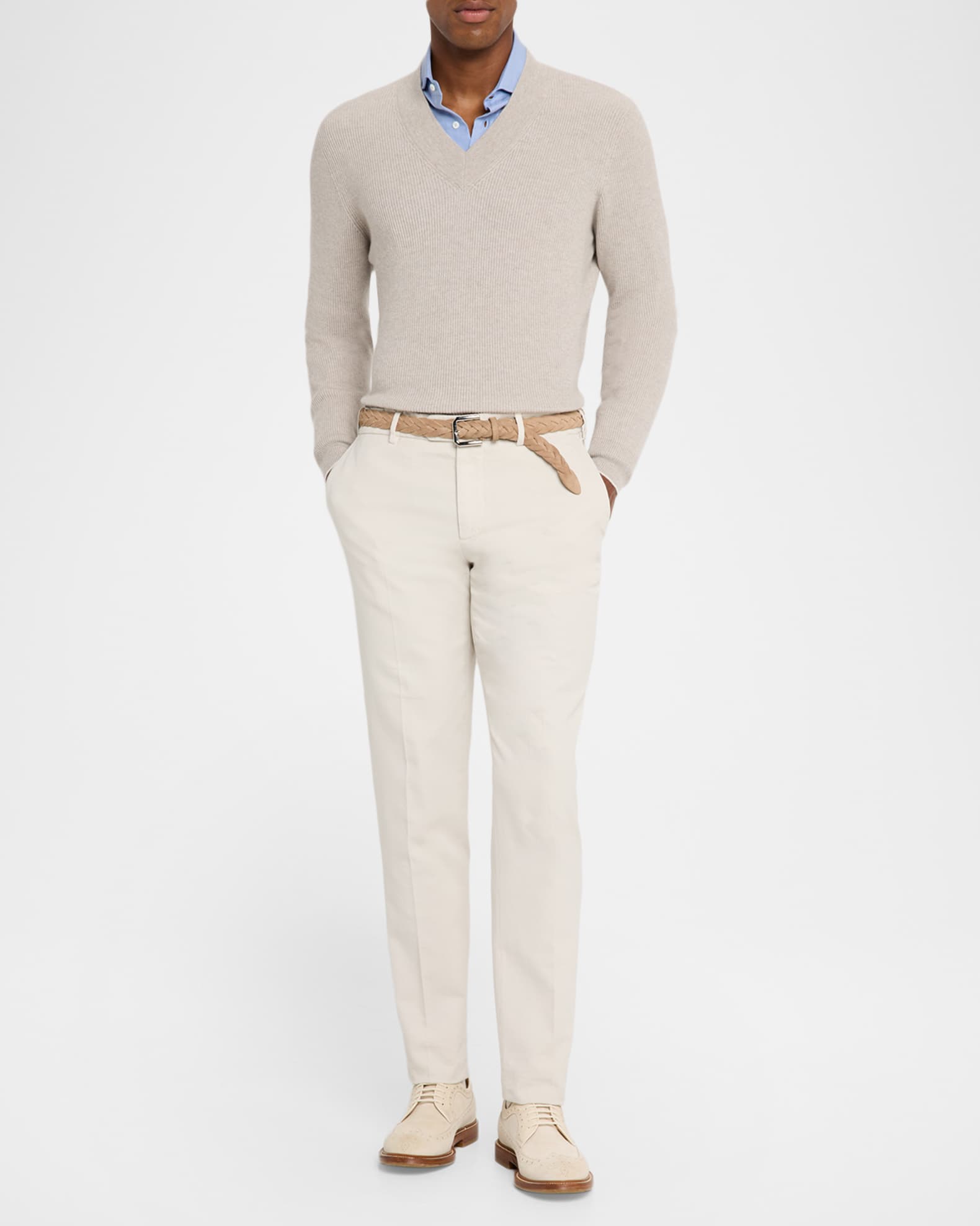 Brunello Cucinelli Men's V-Neck Cashmere Rib Sweater | Neiman Marcus