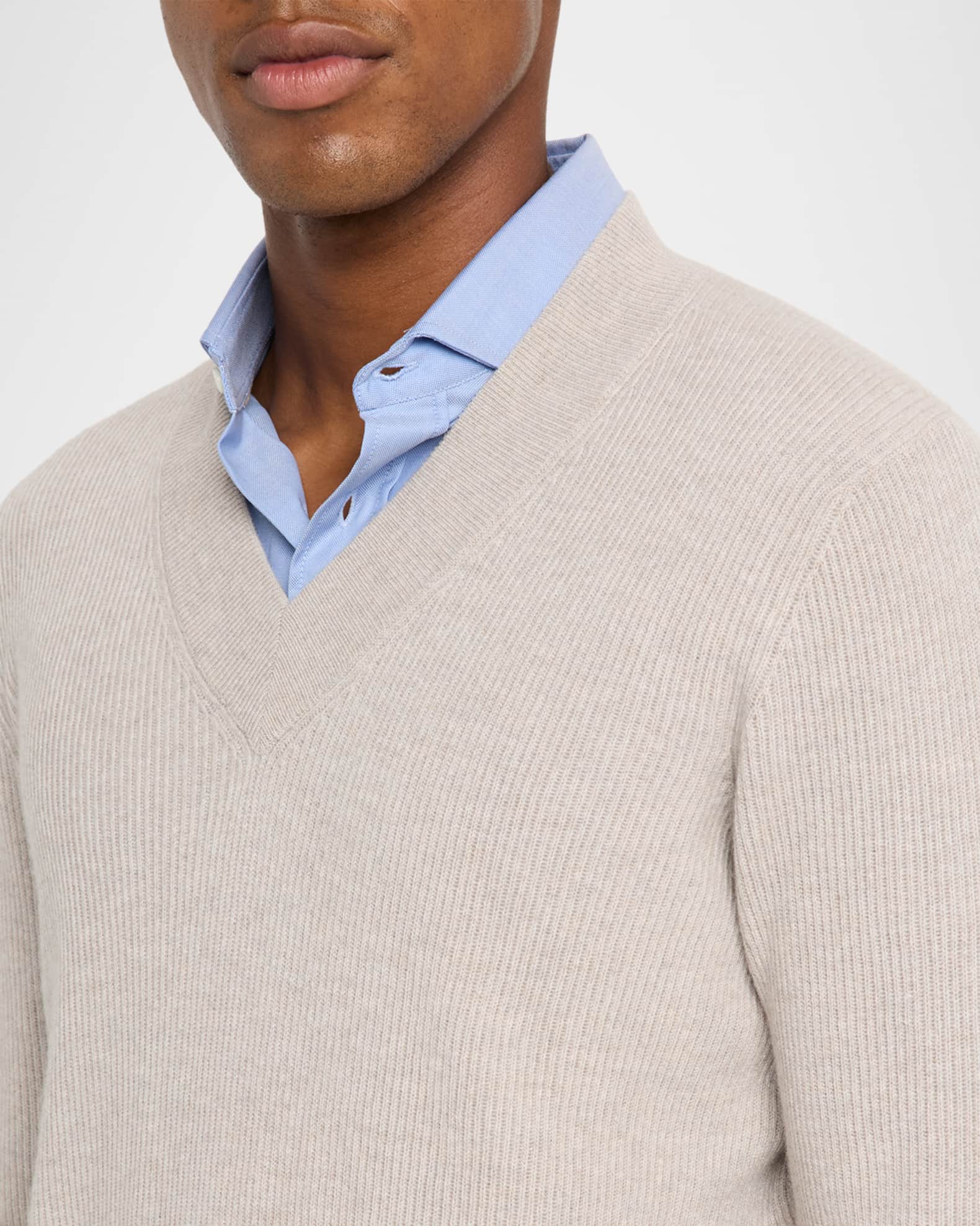 Brunello Cucinelli Men's V-Neck Cashmere Rib Sweater | Neiman Marcus