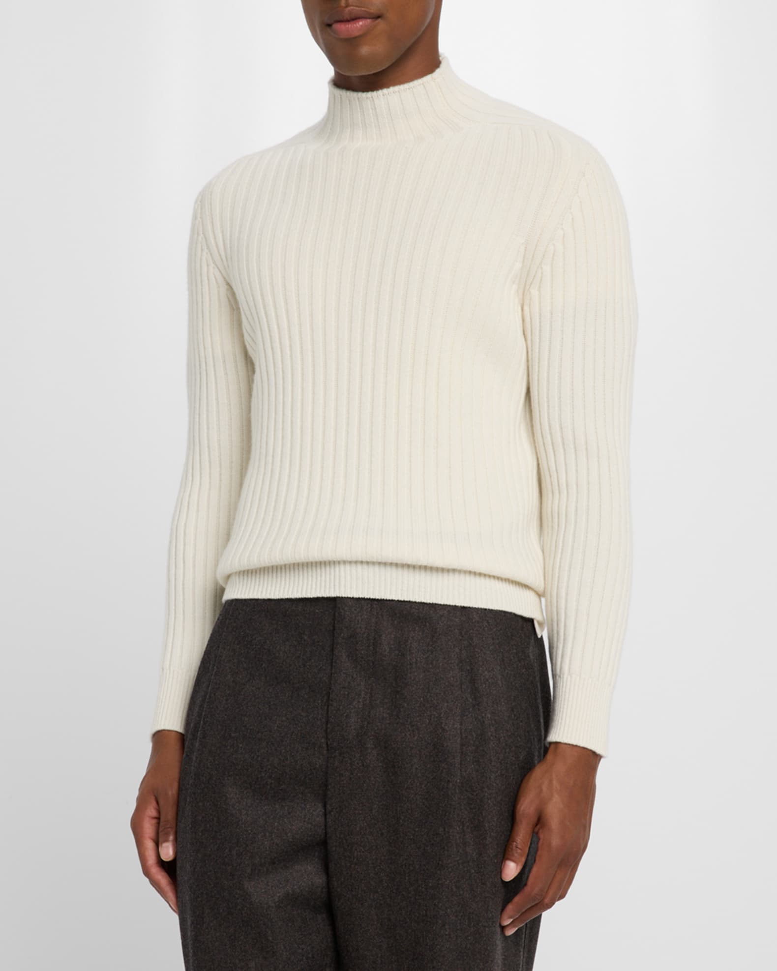 Brunello Cucinelli Men's Cashmere Rib-Knit Mock Neck Sweater