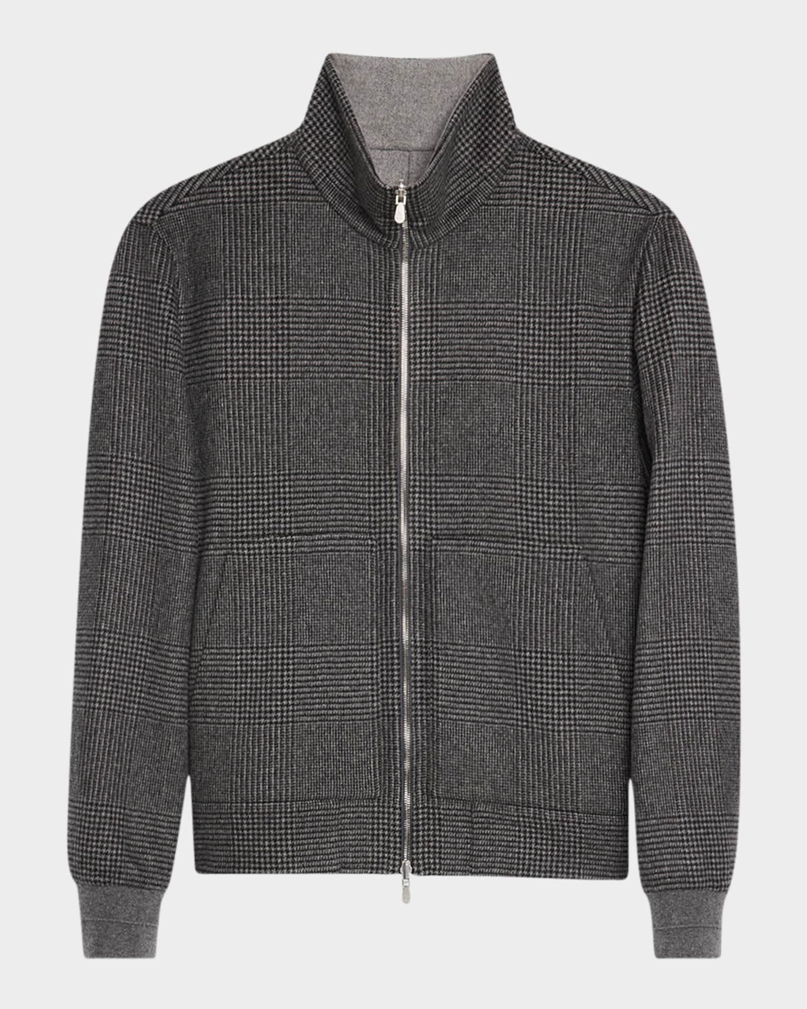 Brunello Cucinelli Men's Reversible Cashmere Plaid Full-Zip Bomber