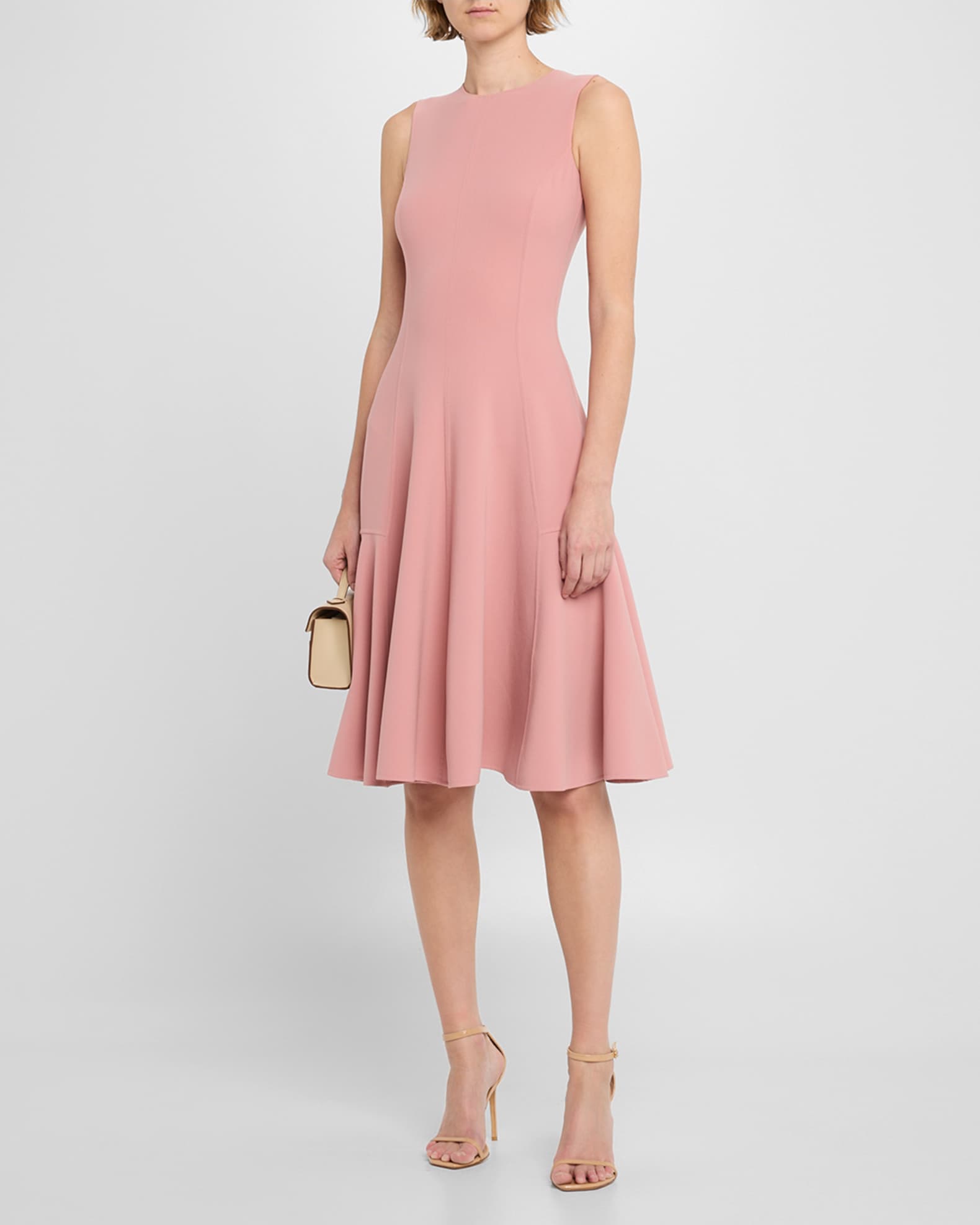 Michael Kors Collection Sleeveless Wool Crepe Flare Dress, Rosette, Women's, 4, Casual & Work Dresses Wool Dresses