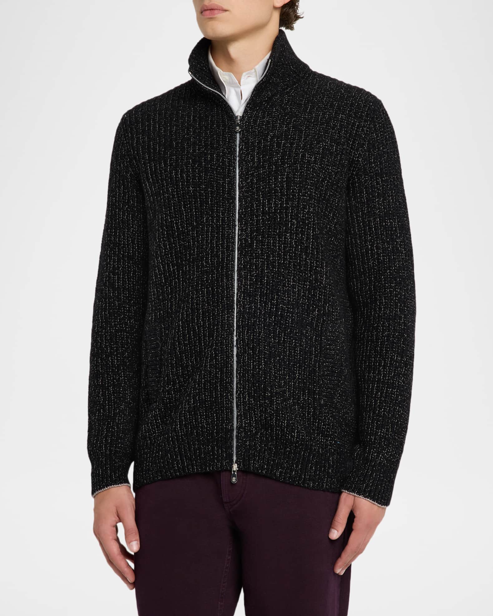 Brunello Cucinelli Men's Wool, Silk, and Cashmere Full-Zip Sweater