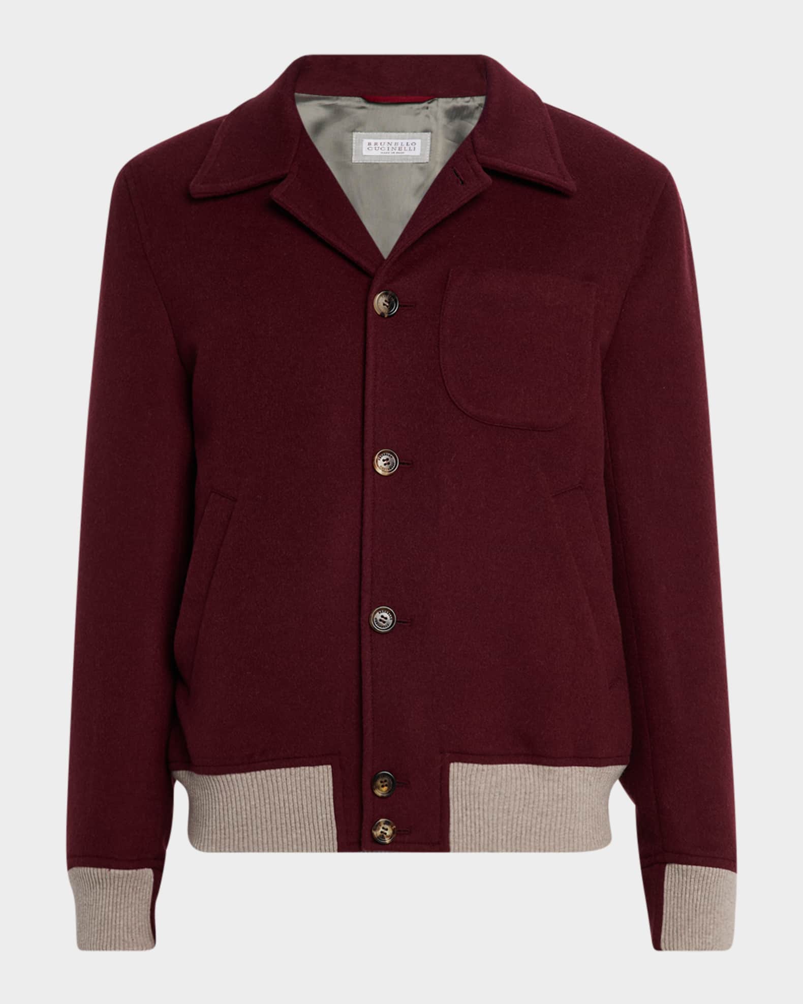 Men's Wool Button-Front Bomber Jacket 0
