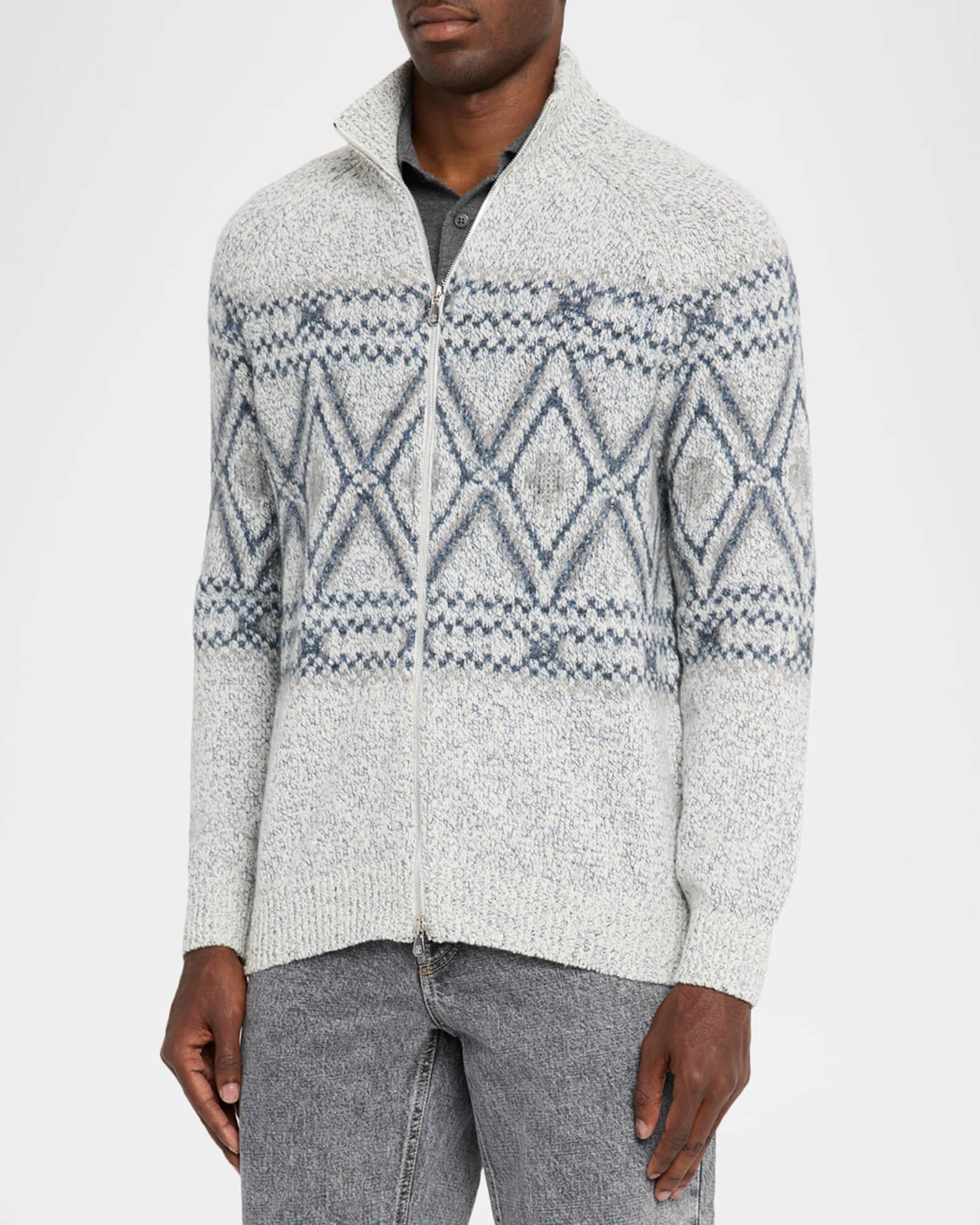 Brunello Cucinelli Men's Fair Isle Alpaca-Blend Zip Cardigan