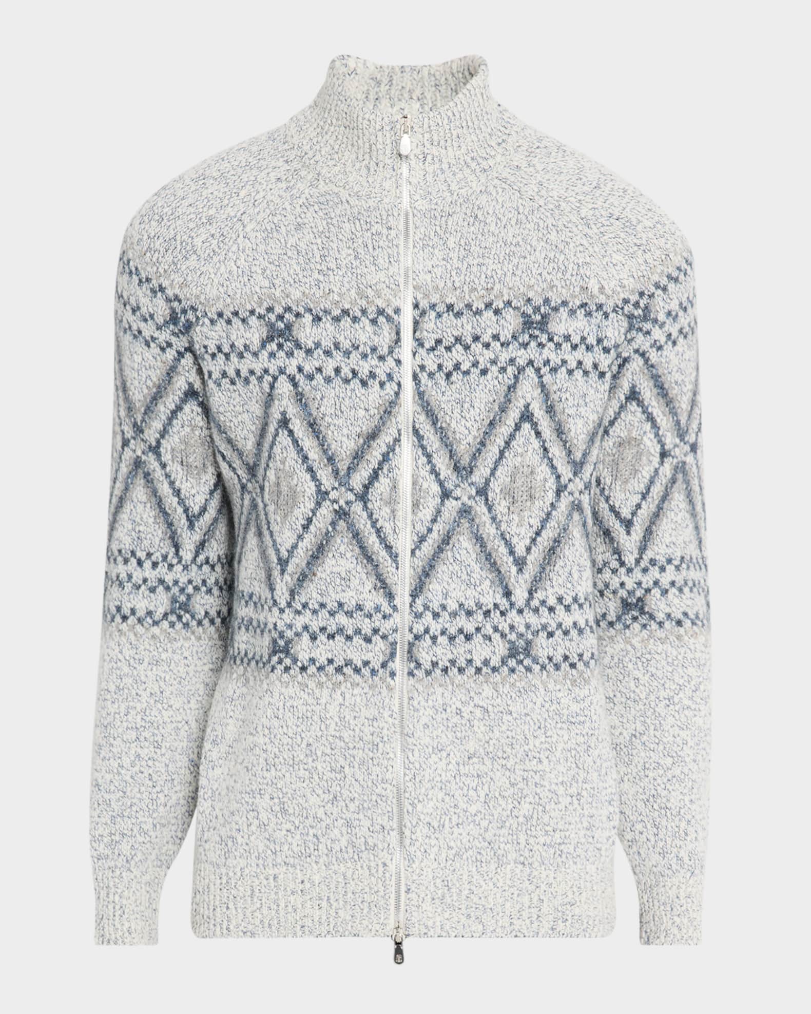 Brunello Cucinelli Men's Fair Isle Alpaca-Blend Zip Cardigan