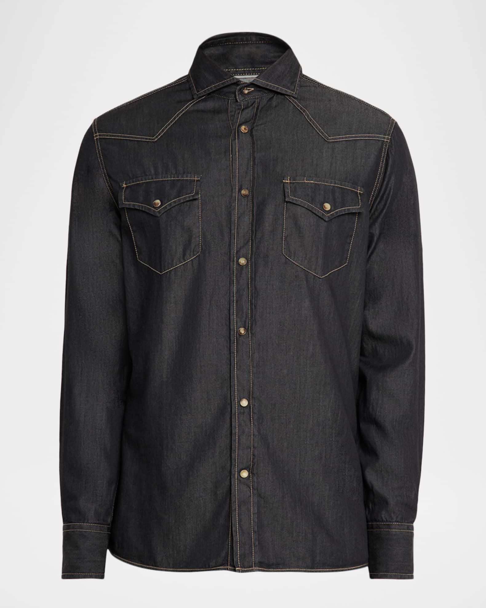 BRUNELLO CUCINELLI デニムシャツ Brunello Cucinelli Mens Lightweight Denim Western Shirt | Neiman