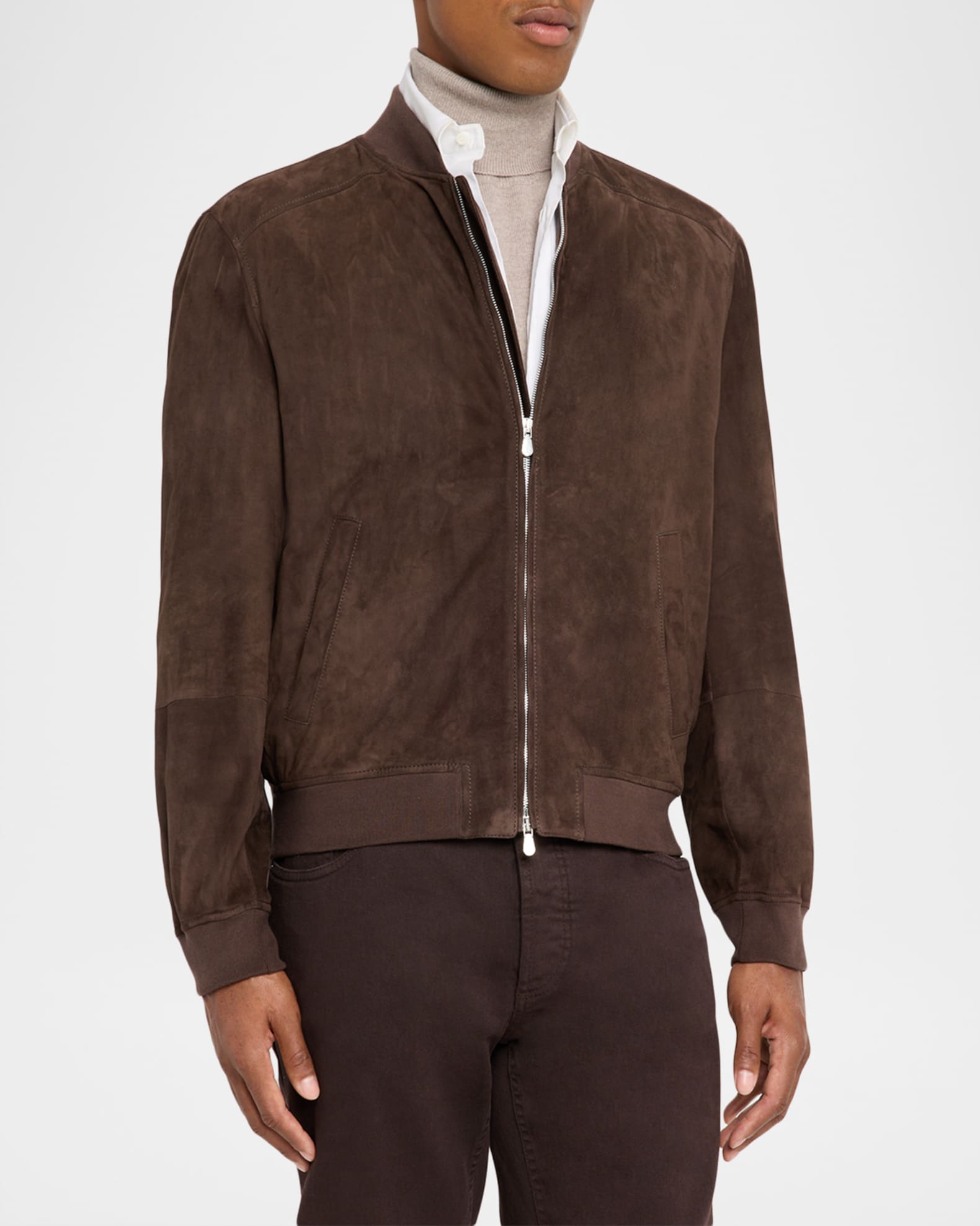 Brunello Cucinelli Men's Suede Full-Zip Bomber Jacket | Neiman Marcus
