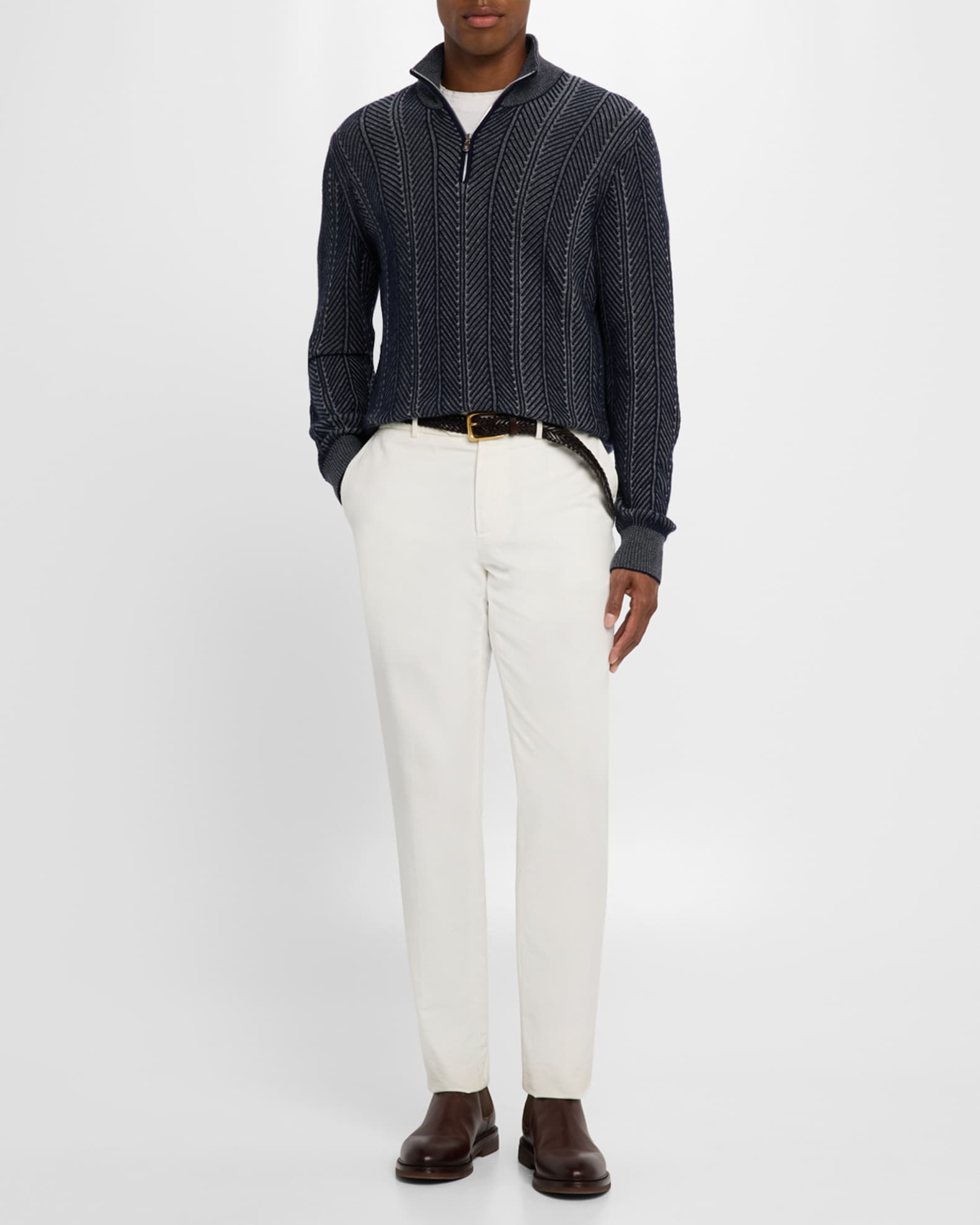 Men's Cashmere Chevron Vanise Quarter-Zip Sweater 1