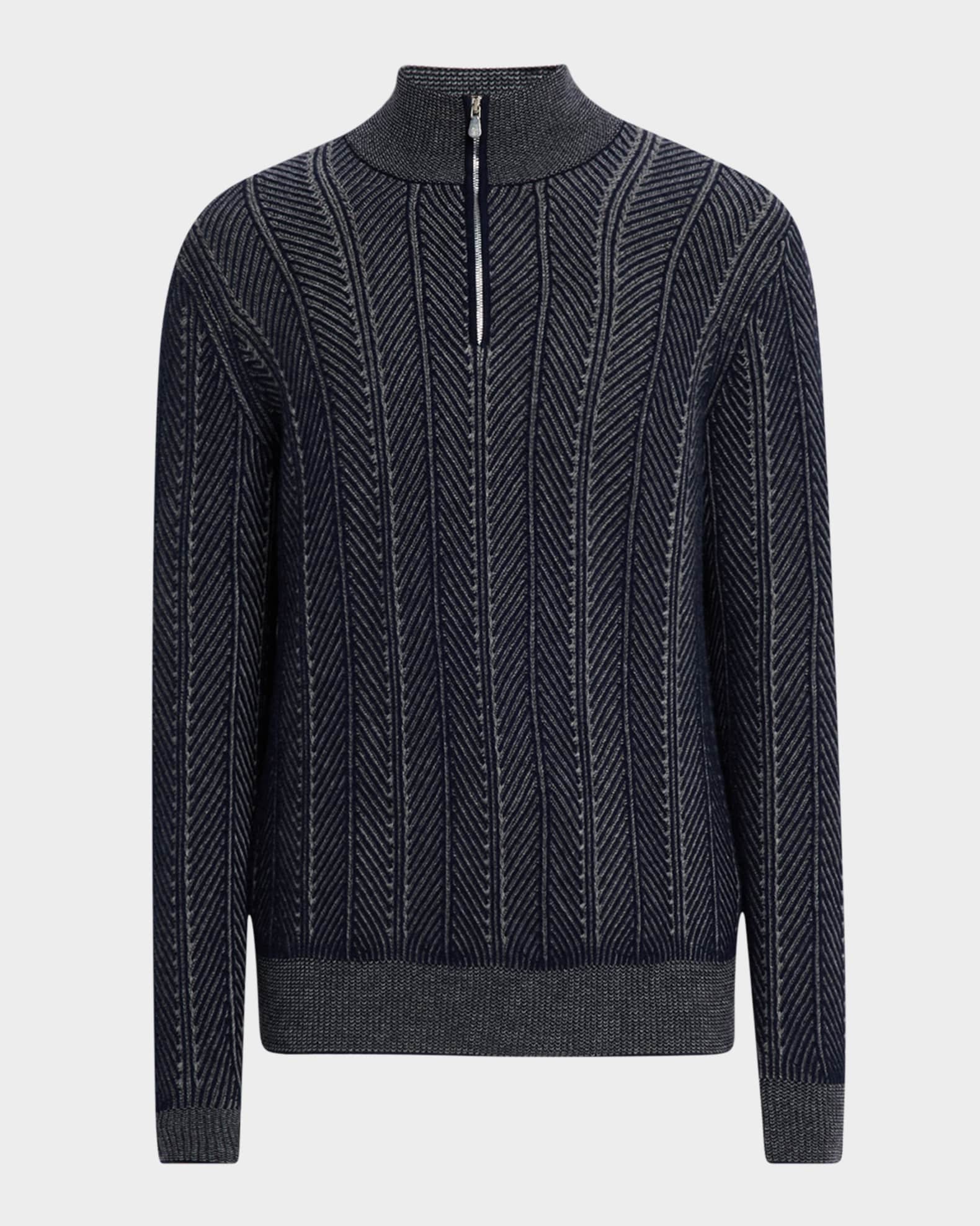 Men's Cashmere Chevron Vanise Quarter-Zip Sweater 0