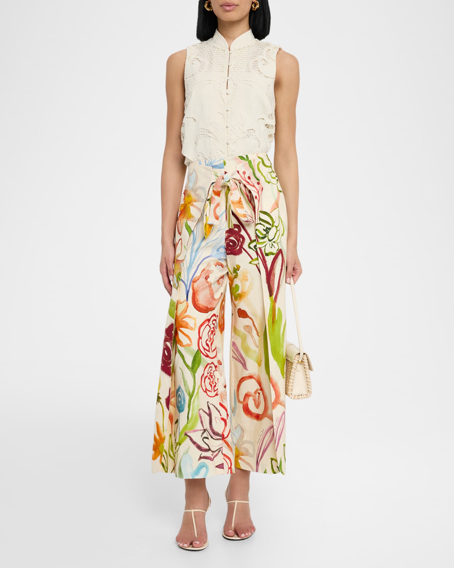 Chloe Floral-Print Cotton Wrap Pants 1
