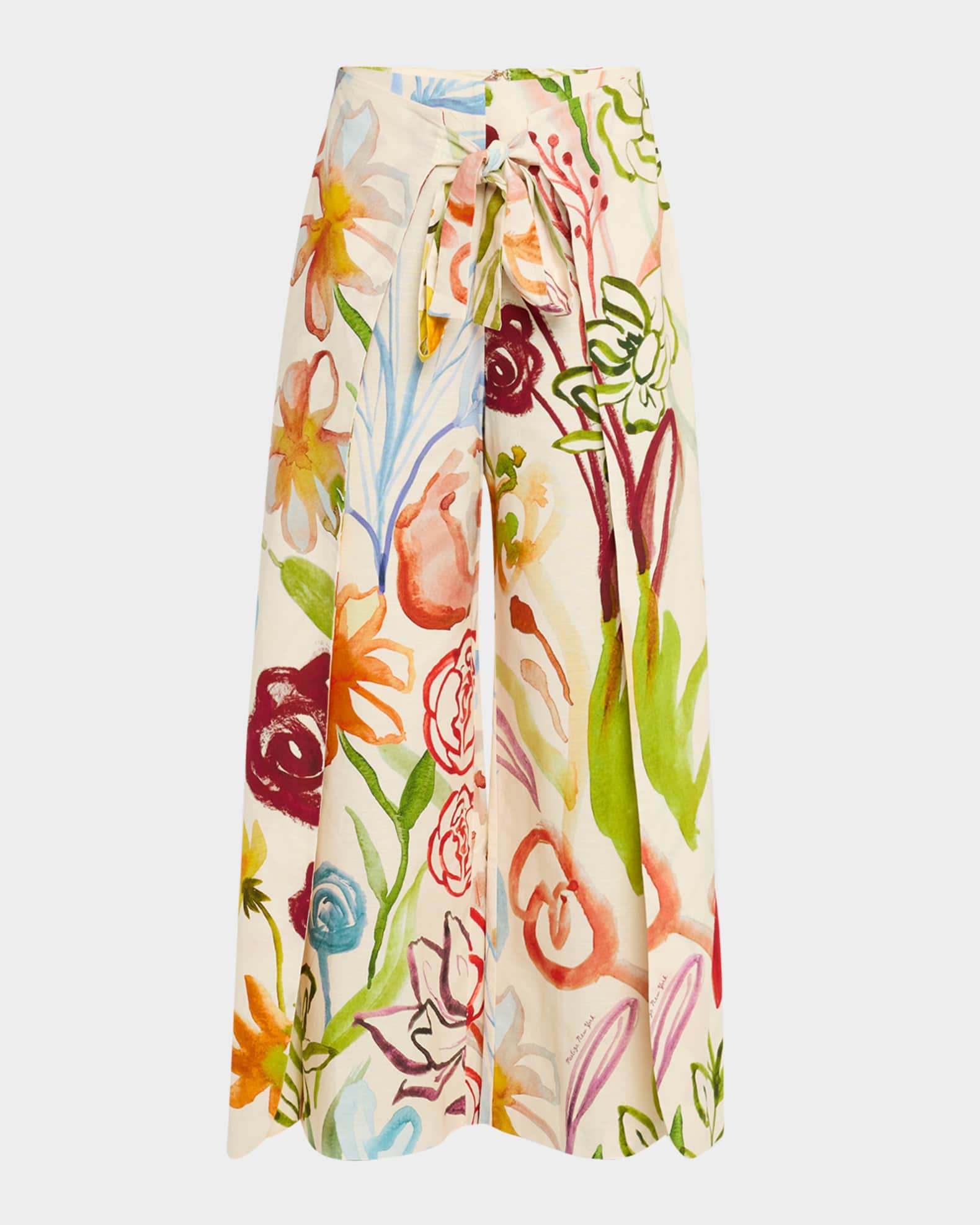 Chloe Floral-Print Cotton Wrap Pants 0