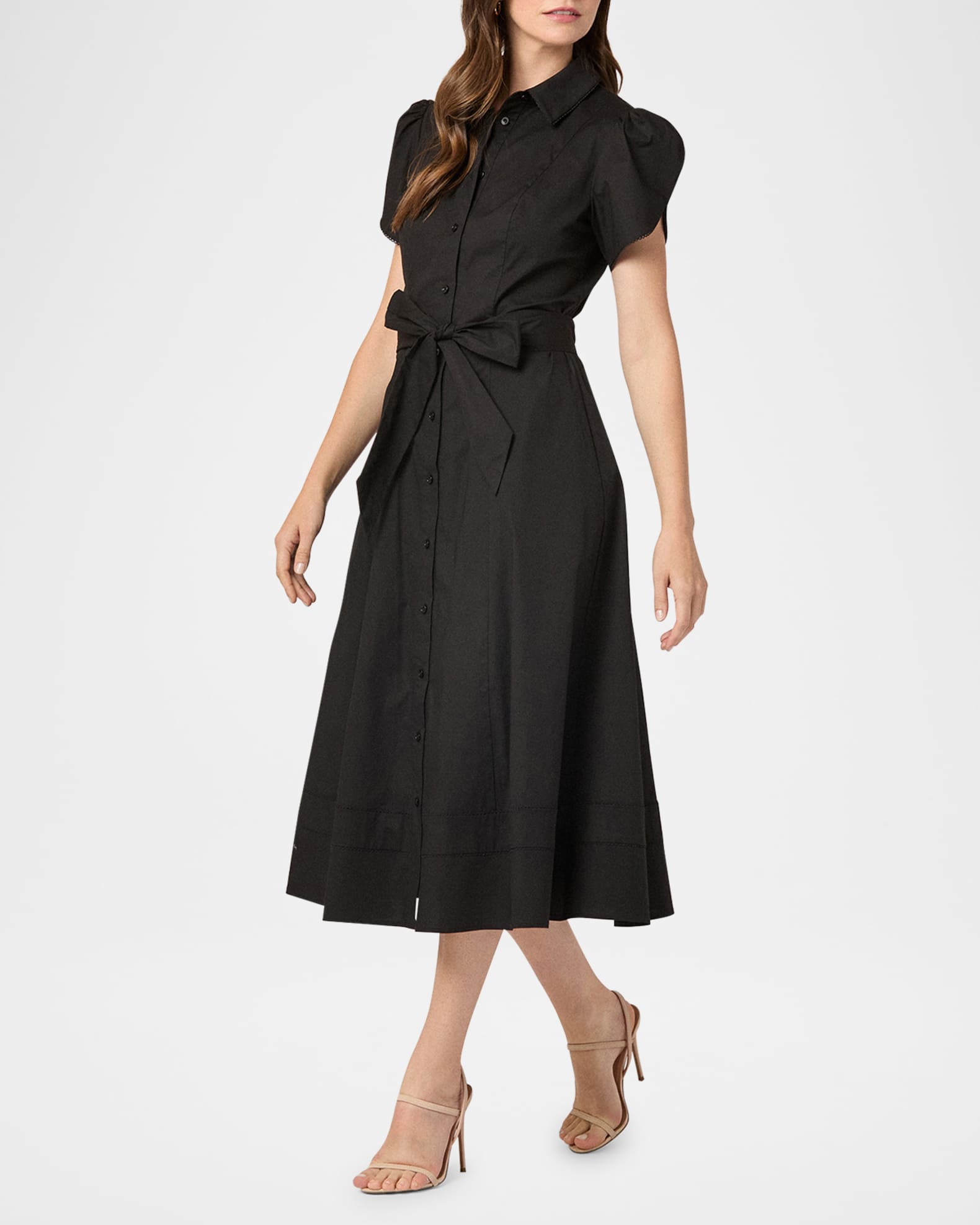 Adaya Belted Lace-Trim Midi Shirtdress 1