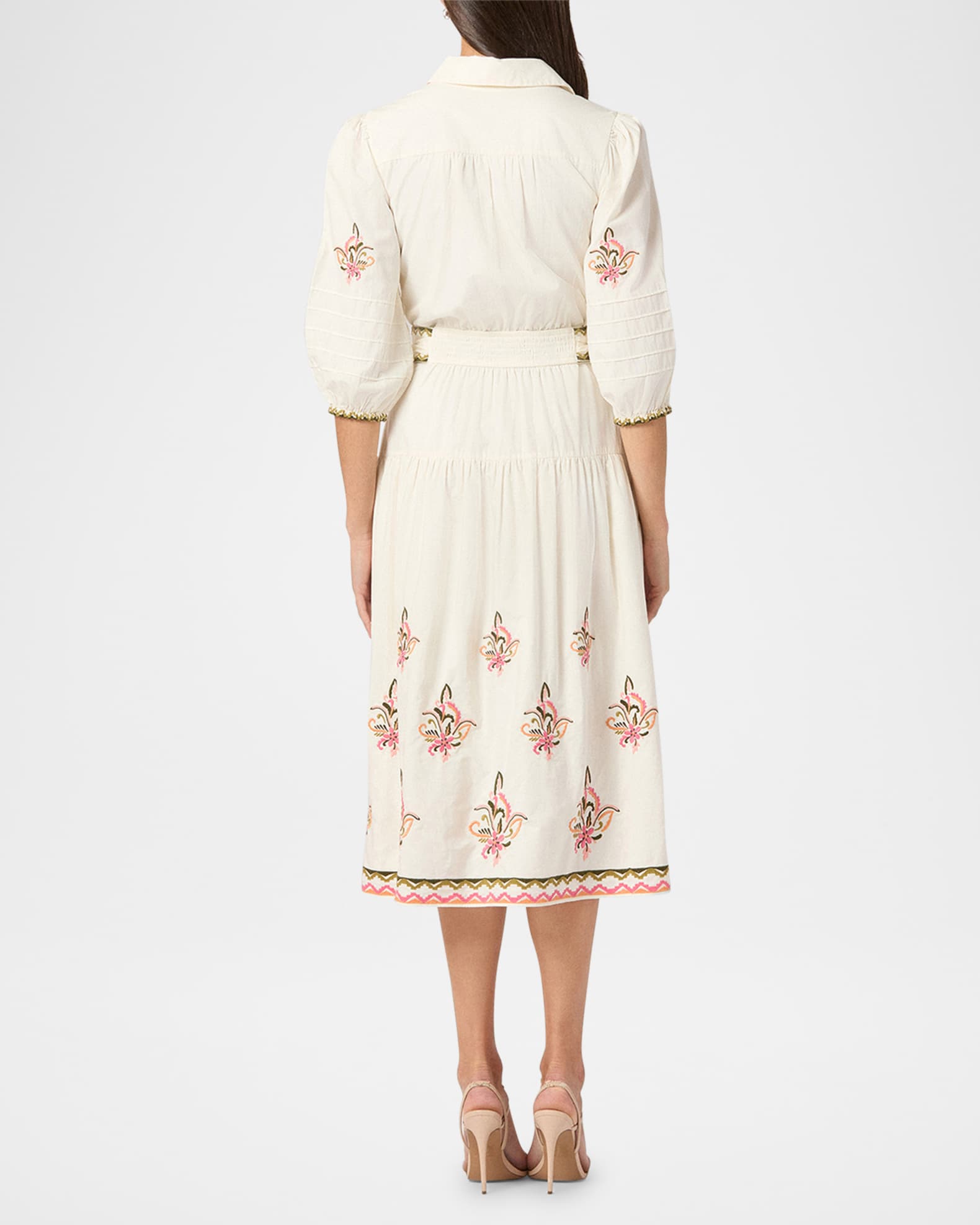 【ku_paru08】PAISLEY EMBROIDERY DRESS Paisley Embroidery Notched Neckline Batwing Sleeve Ruffle