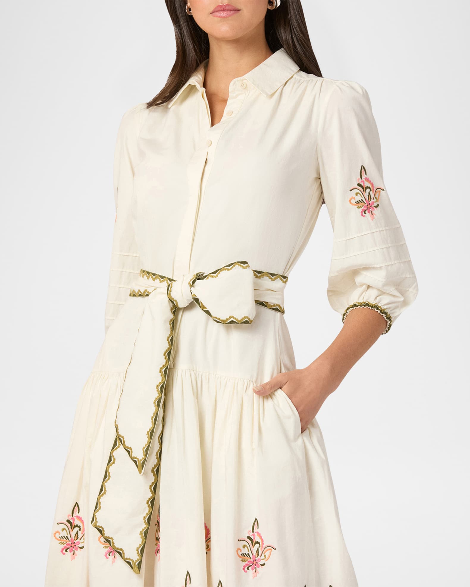 Shoshanna Paisley Embroidered Cotton Midi Shirtdress