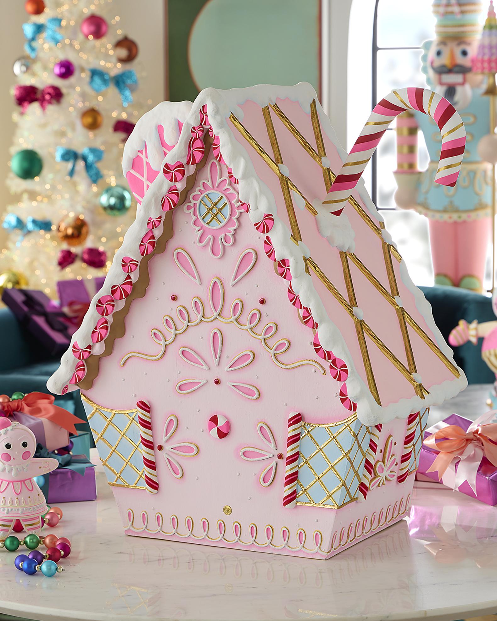 Glitterville Gingerbread House Christmas Decoration, Pink | Neiman Marcus