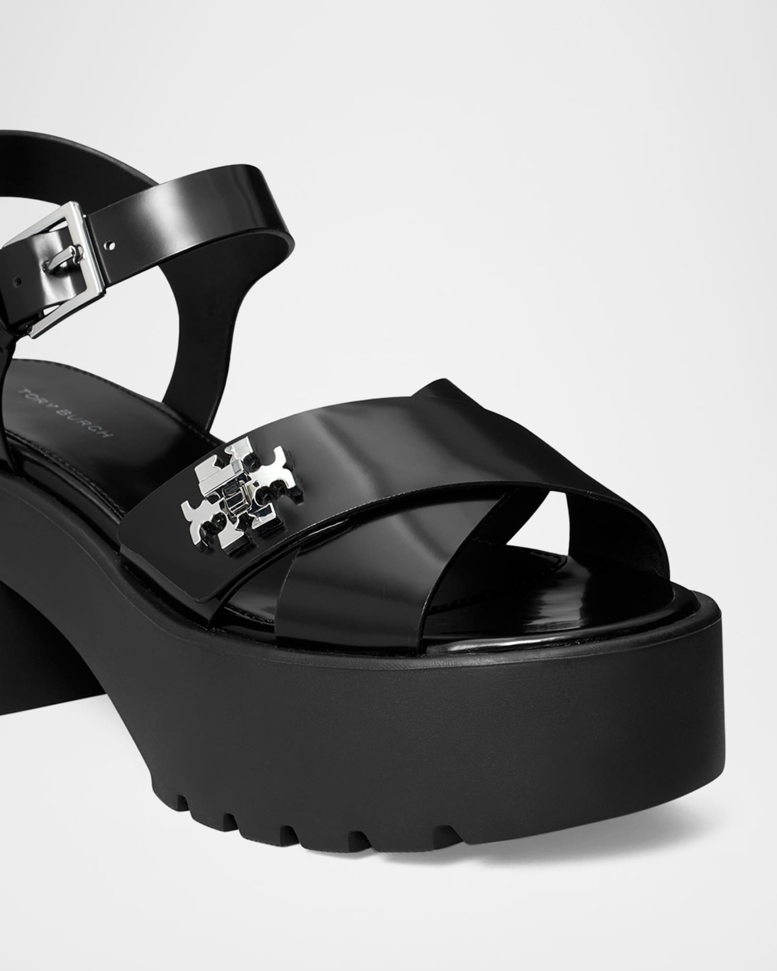 Tory Burch Turnlock Leather Lug-Heeled Platform Sandals | Neiman