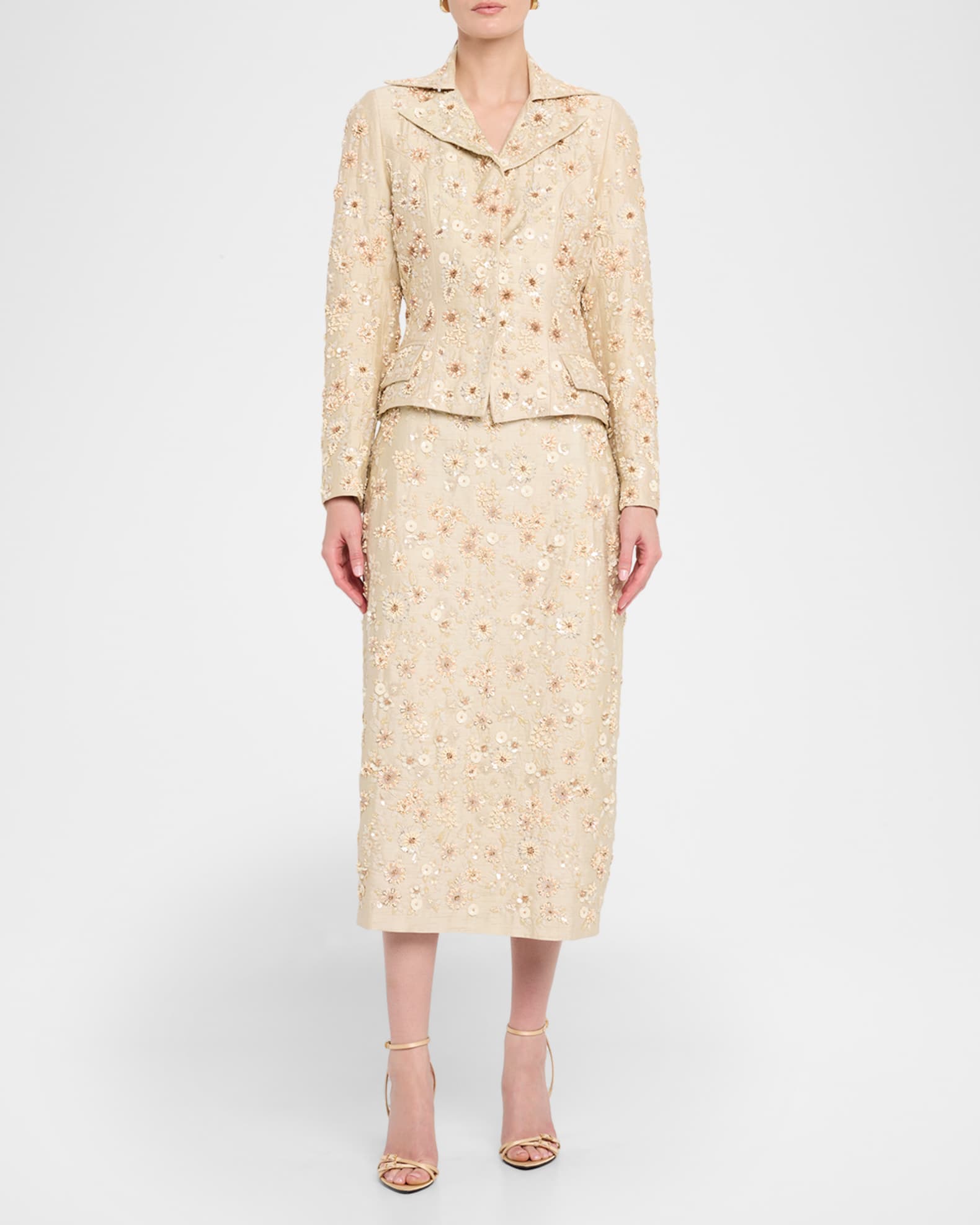 Floral Embroidered Silk Midi Skirt 1