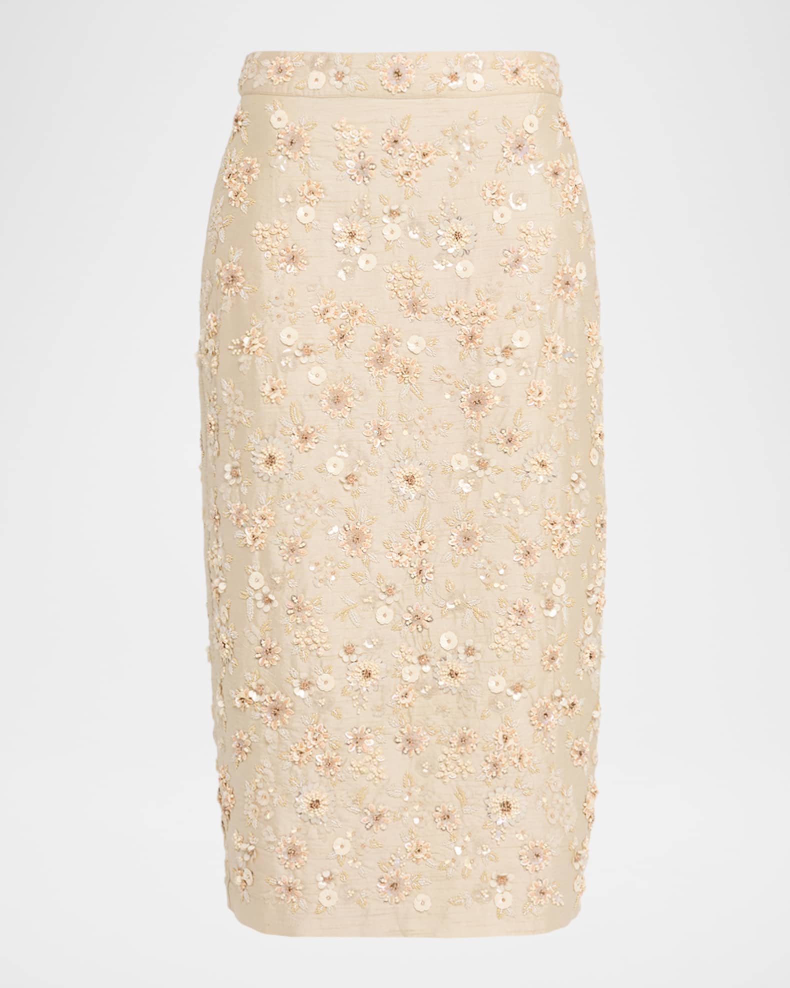 Floral Embroidered Silk Midi Skirt 0