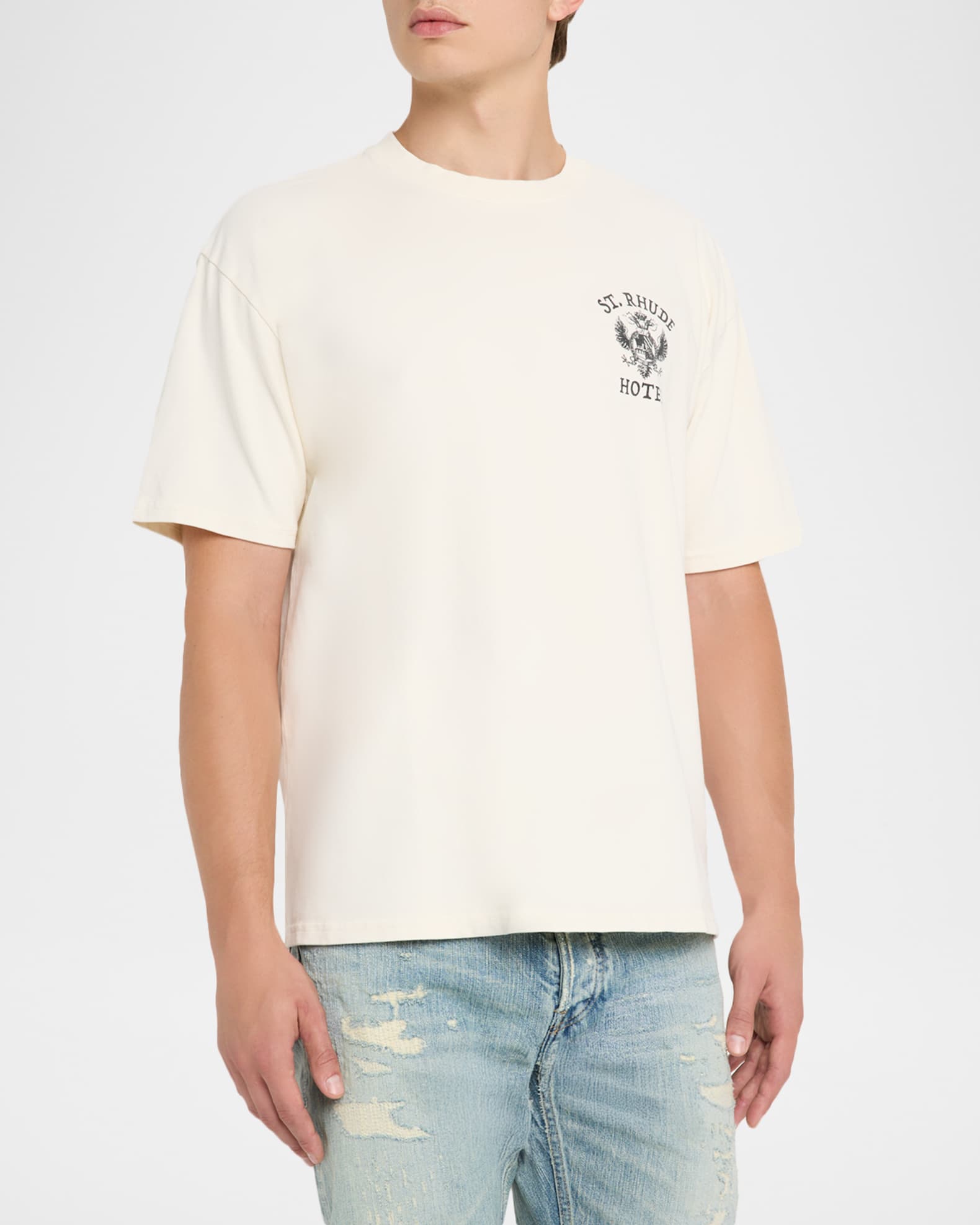 【関税込み】Rhude オフホワイト 'St. Rhude' Seal Tシャツ Rhude: Off-White 'St. Rhude' Seal T-shirt | SSENSE