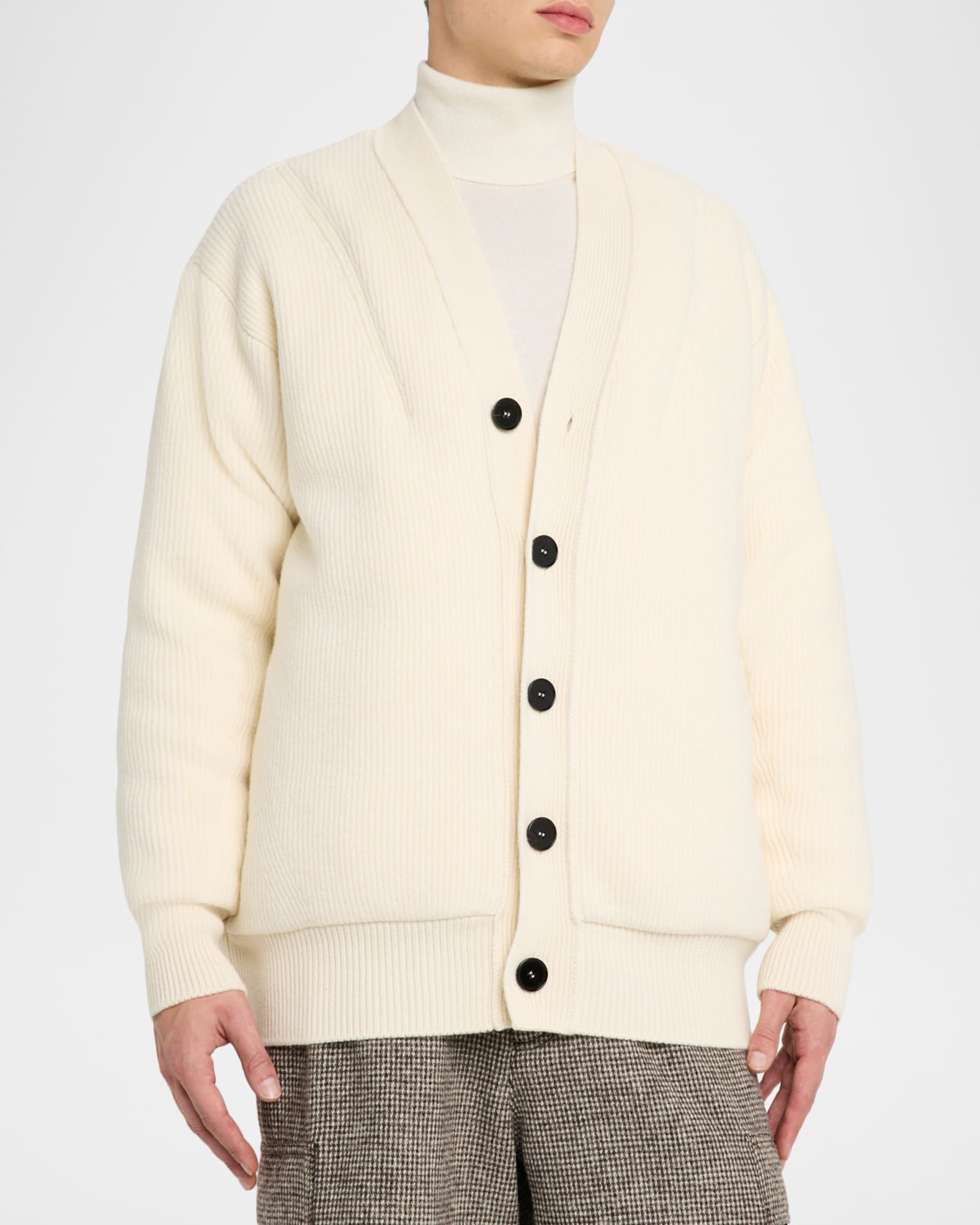 Moncler Genius x JIL SANDER Men's Wool Rib Cardigan | Neiman Marcus