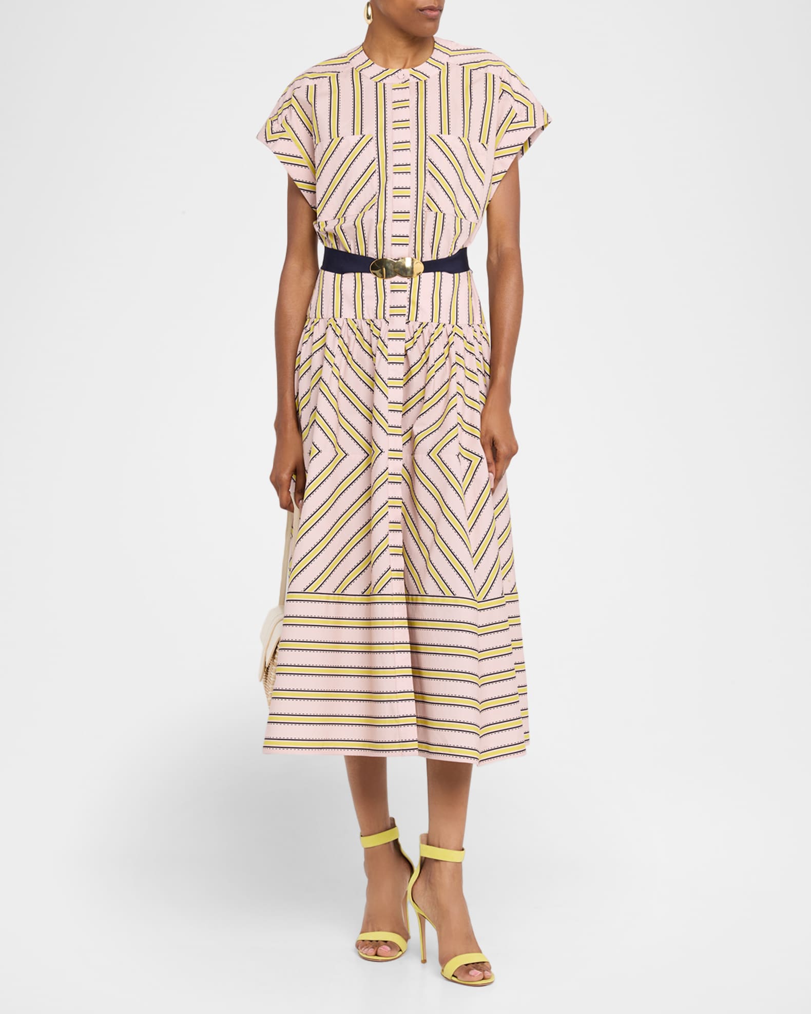 Macarena Striped Short-Sleeve Midi Shirtdress 1