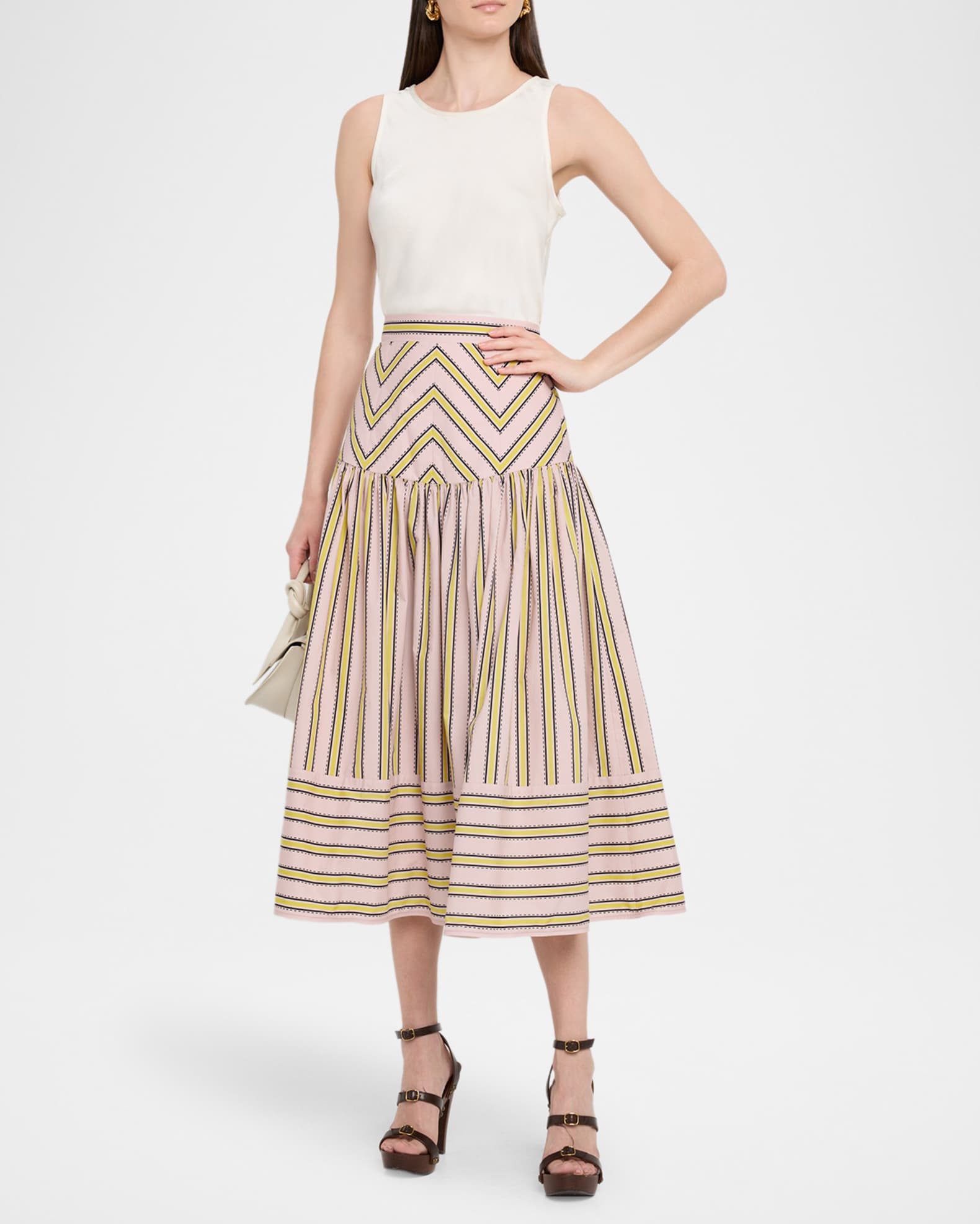 Kristina Striped Drop-Waist Midi Skirt 1