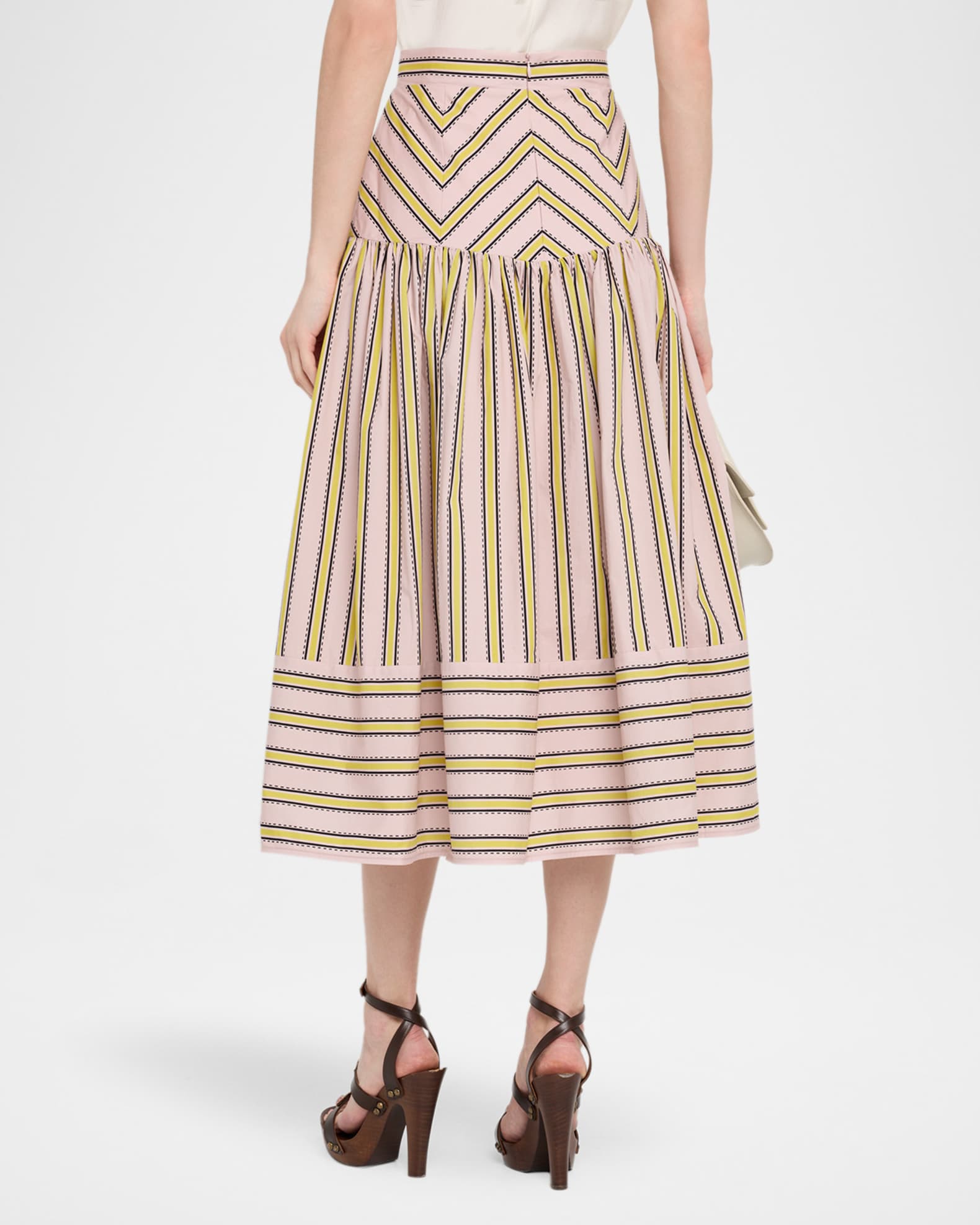 Silvia Tcherassi Kristina Striped Drop-Waist Midi Skirt | Neiman