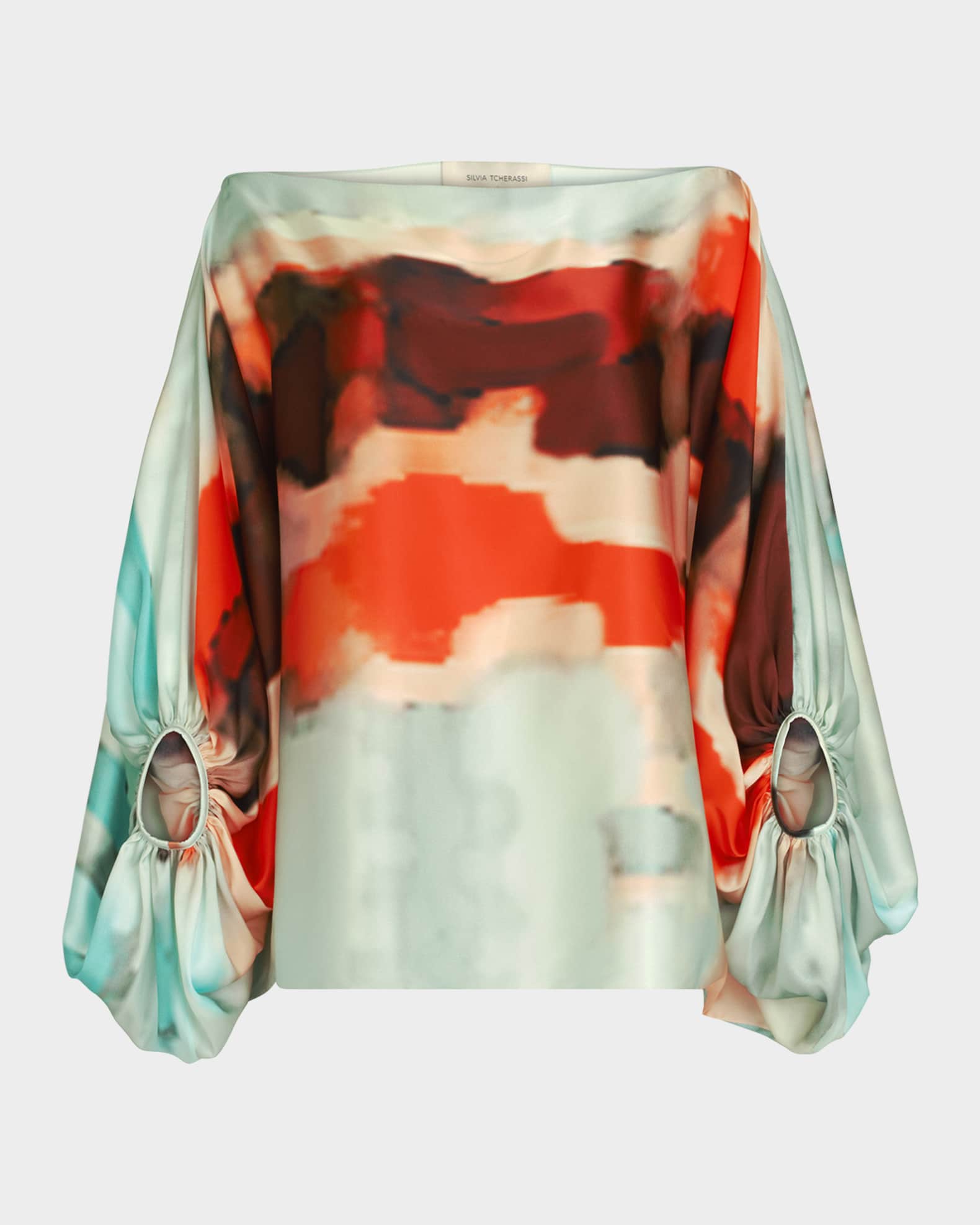 Bellagio Balloon-Sleeve Off-The-Shoulder Silk Blouse 0
