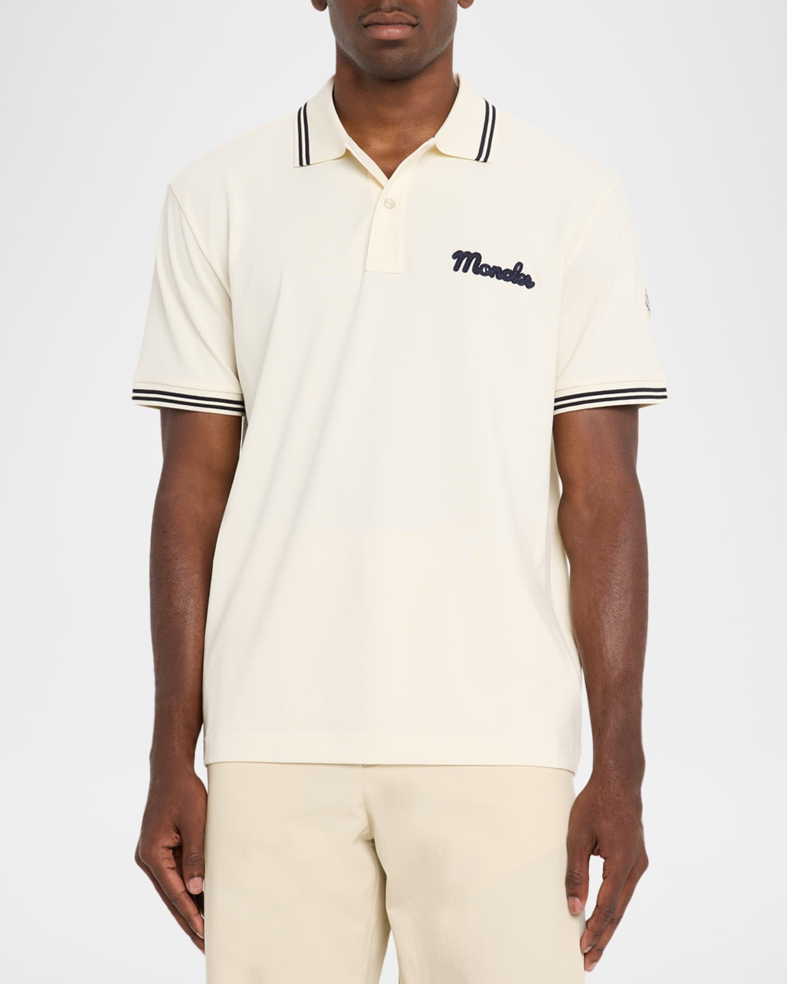 Moncler Men's Logo Script Short Sleeve Polo | Neiman Marcus