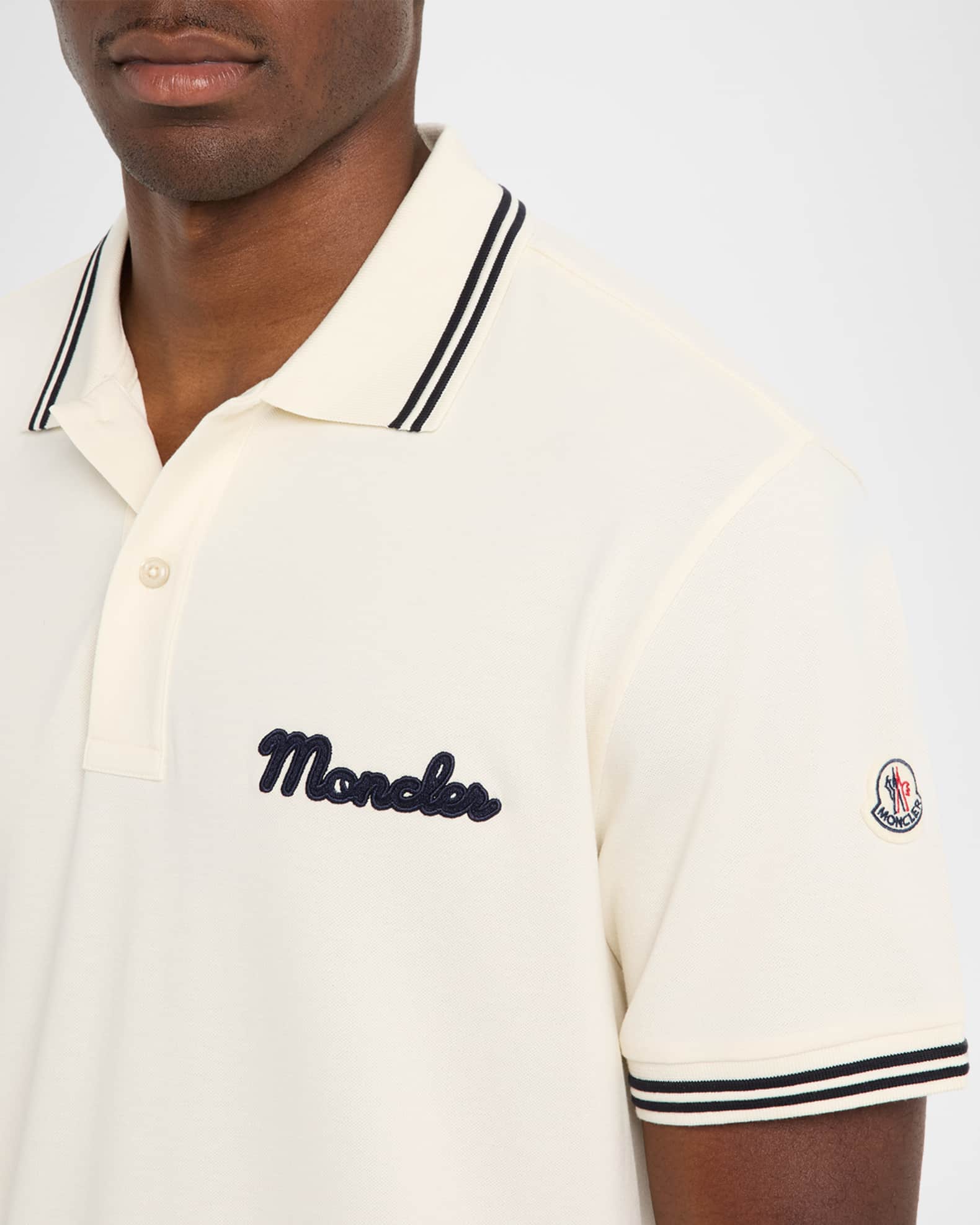 Moncler Men's Logo Script Short Sleeve Polo | Neiman Marcus