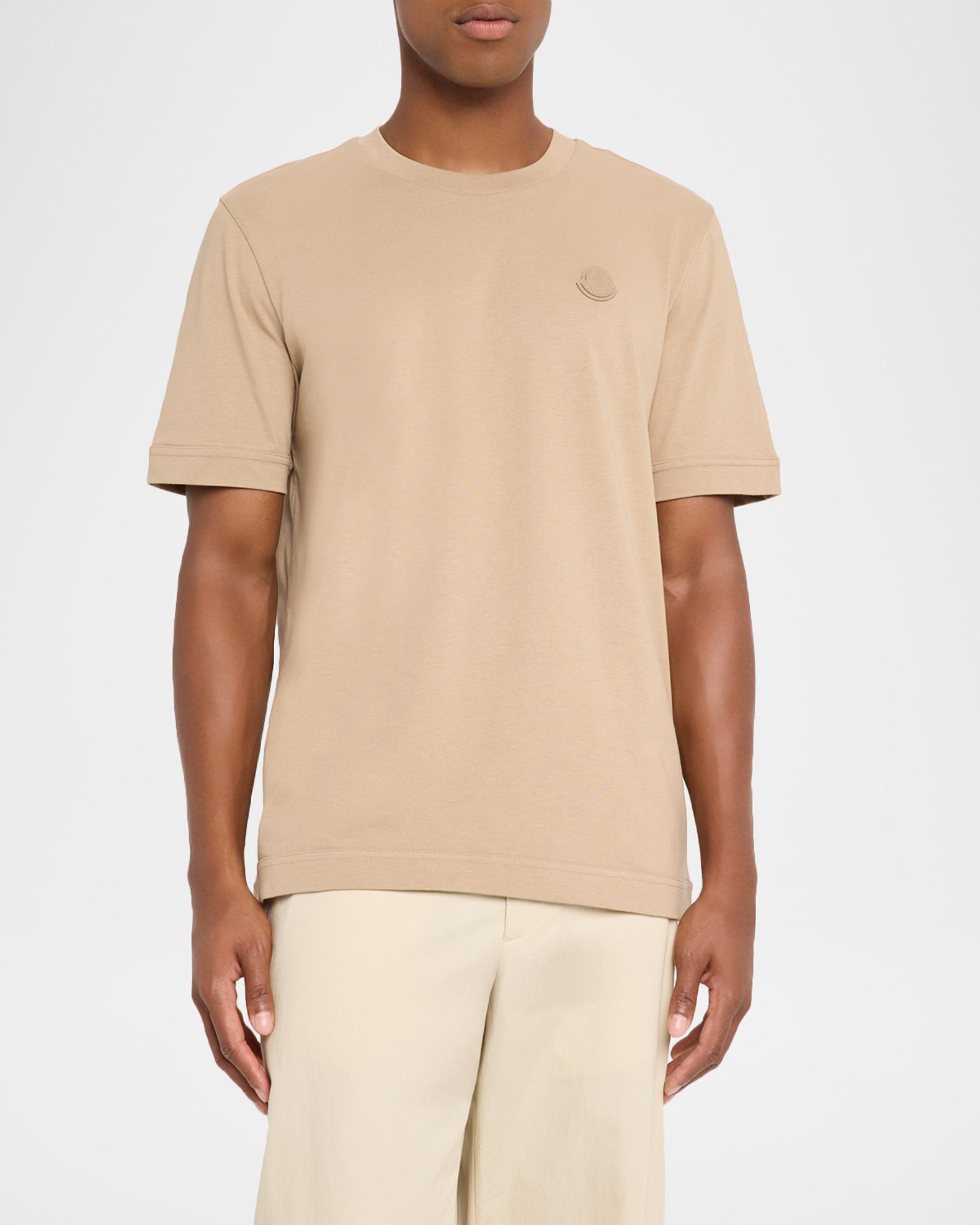 Moncler Men's Leather Logo Crewneck T-Shirt | Neiman Marcus