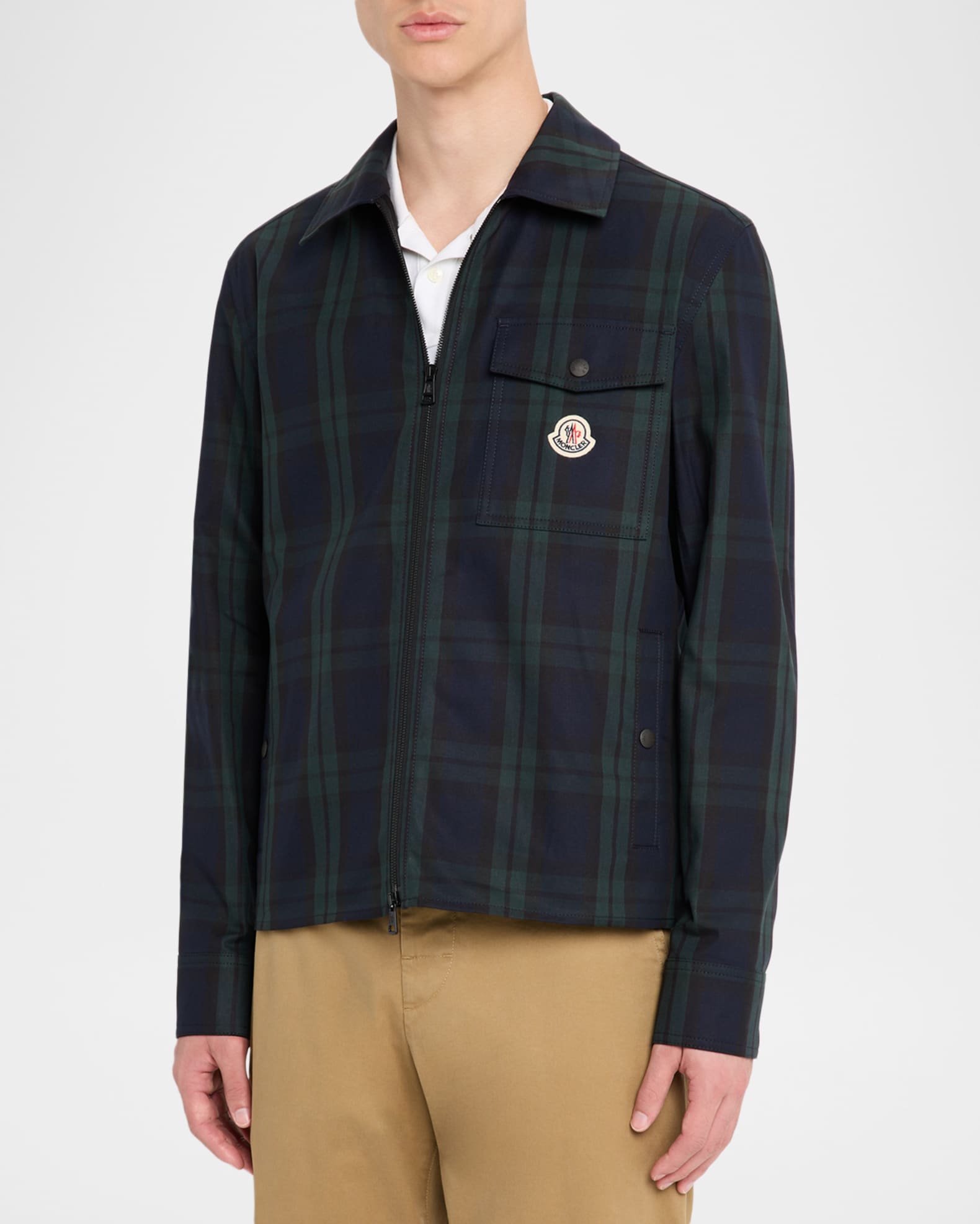 Moncler Men's Plaid Full-Zip Shirt Jacket | Neiman Marcus
