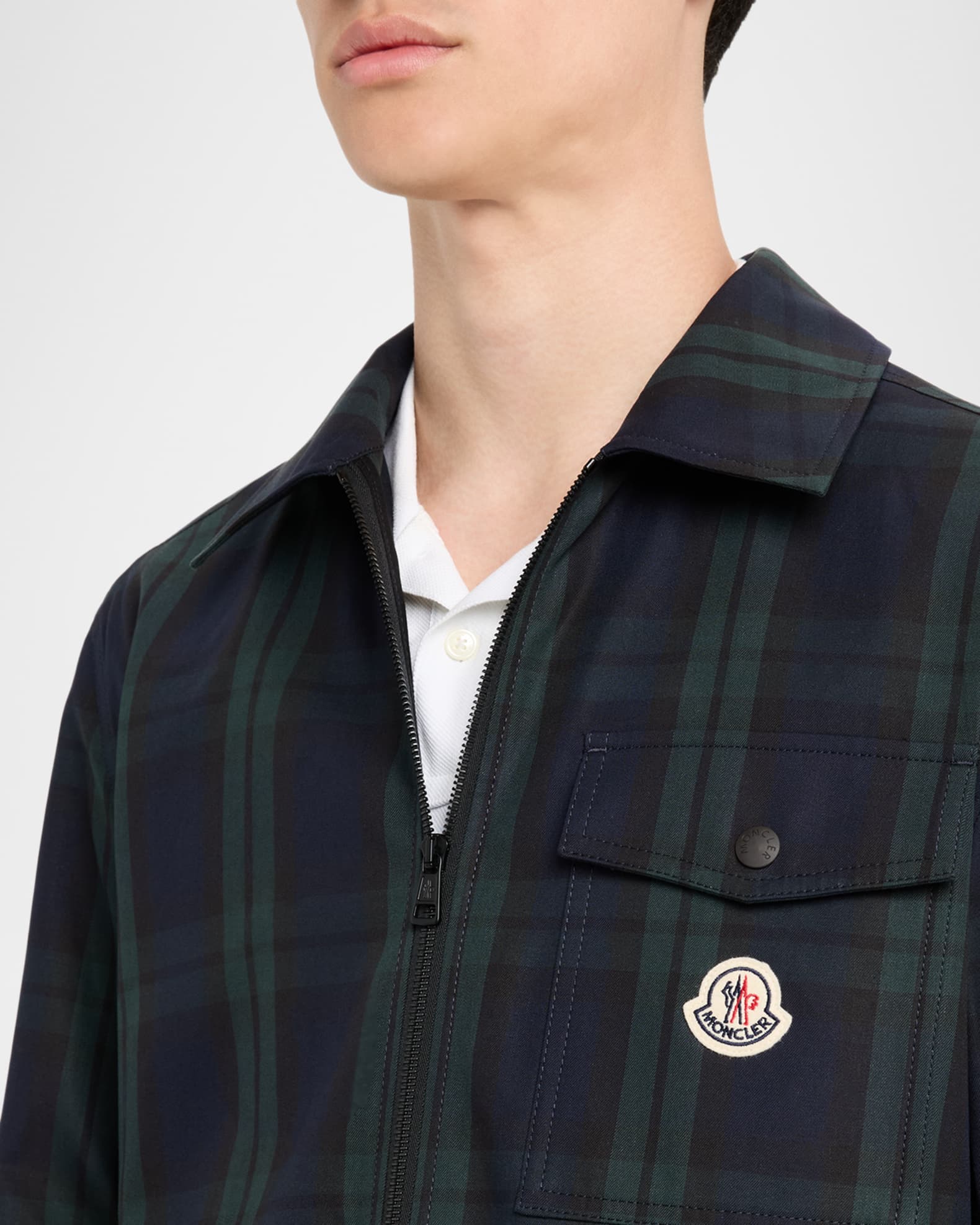 Moncler Men's Plaid Full-Zip Shirt Jacket | Neiman Marcus