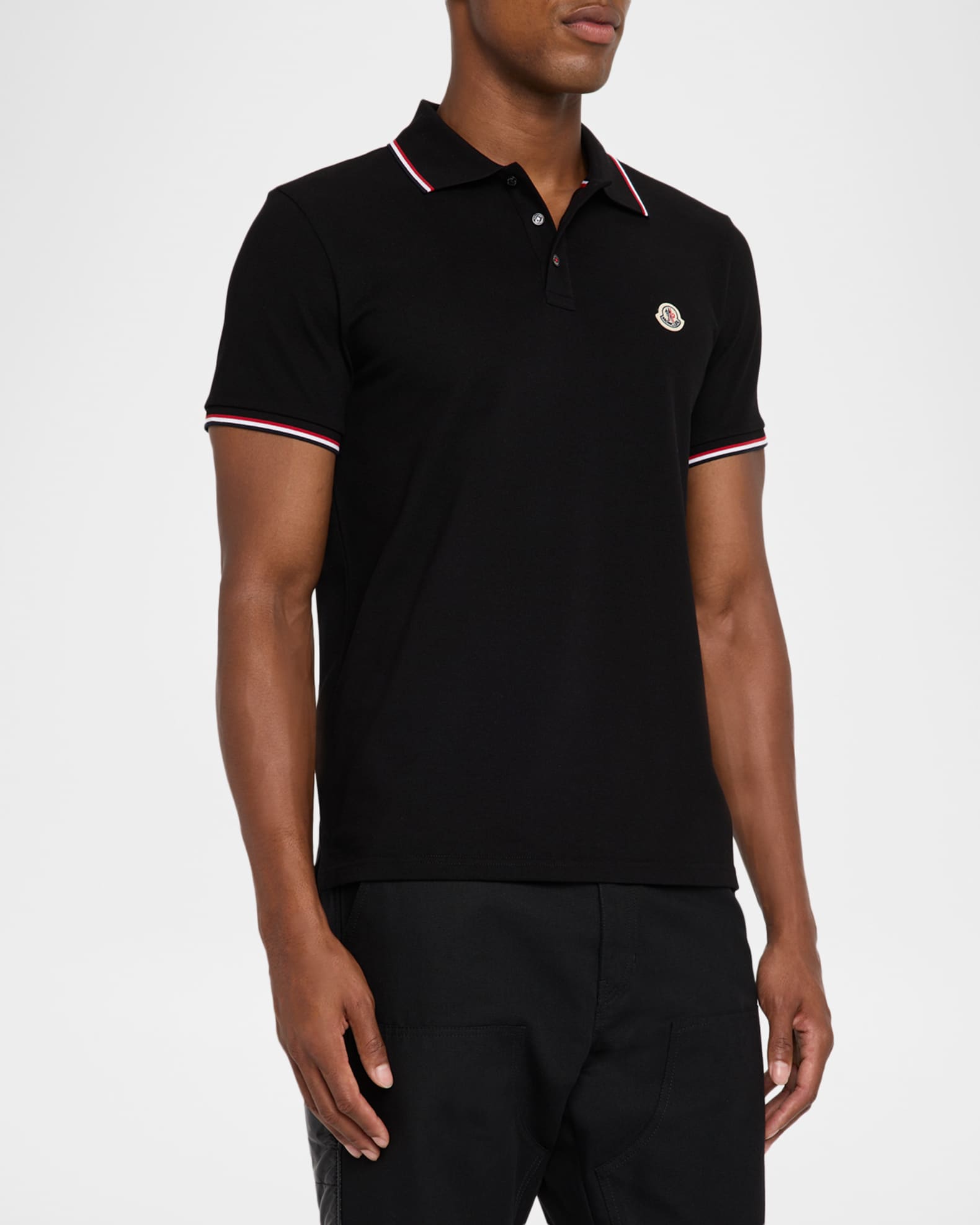 Moncler Men's Short Sleeve Polo with Contrast Sleeves | Neiman Marcus